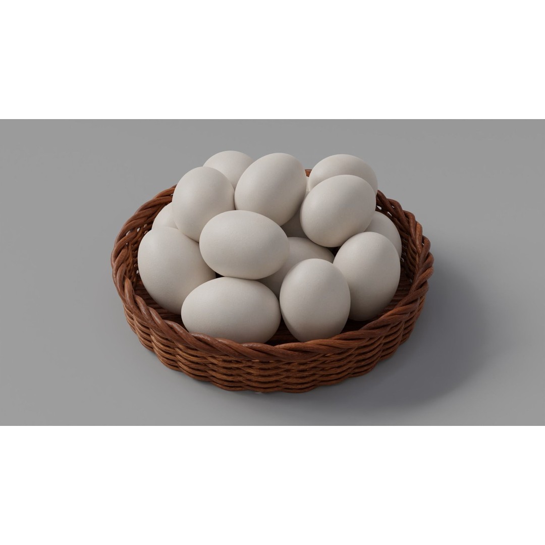 Wicker Basket 3D Model – Rustic Kitchen Decoration with Eggs, FBX, OBJ - View 9