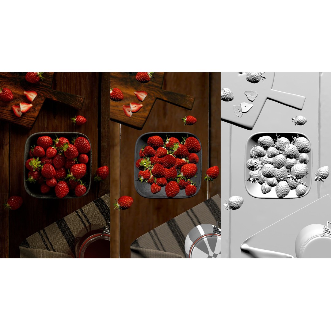 Strawberry 3D Model – Photorealistic Scene with Textures, FBX, OBJ - View 3