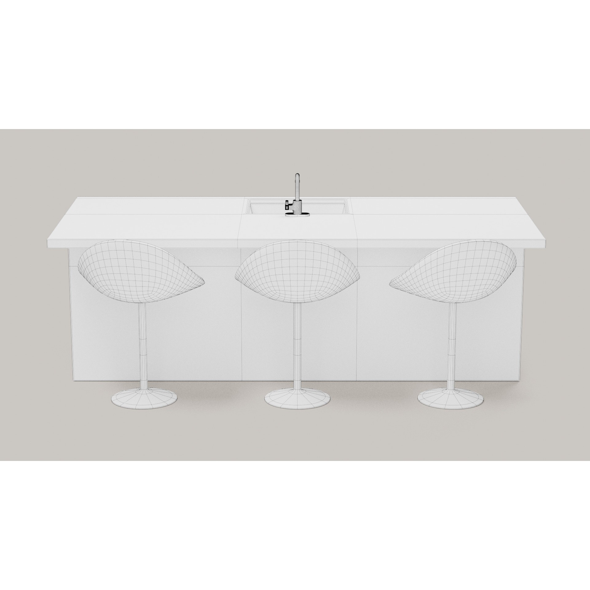 Modern Kitchen Island with Sink - Game-Ready 3D Model