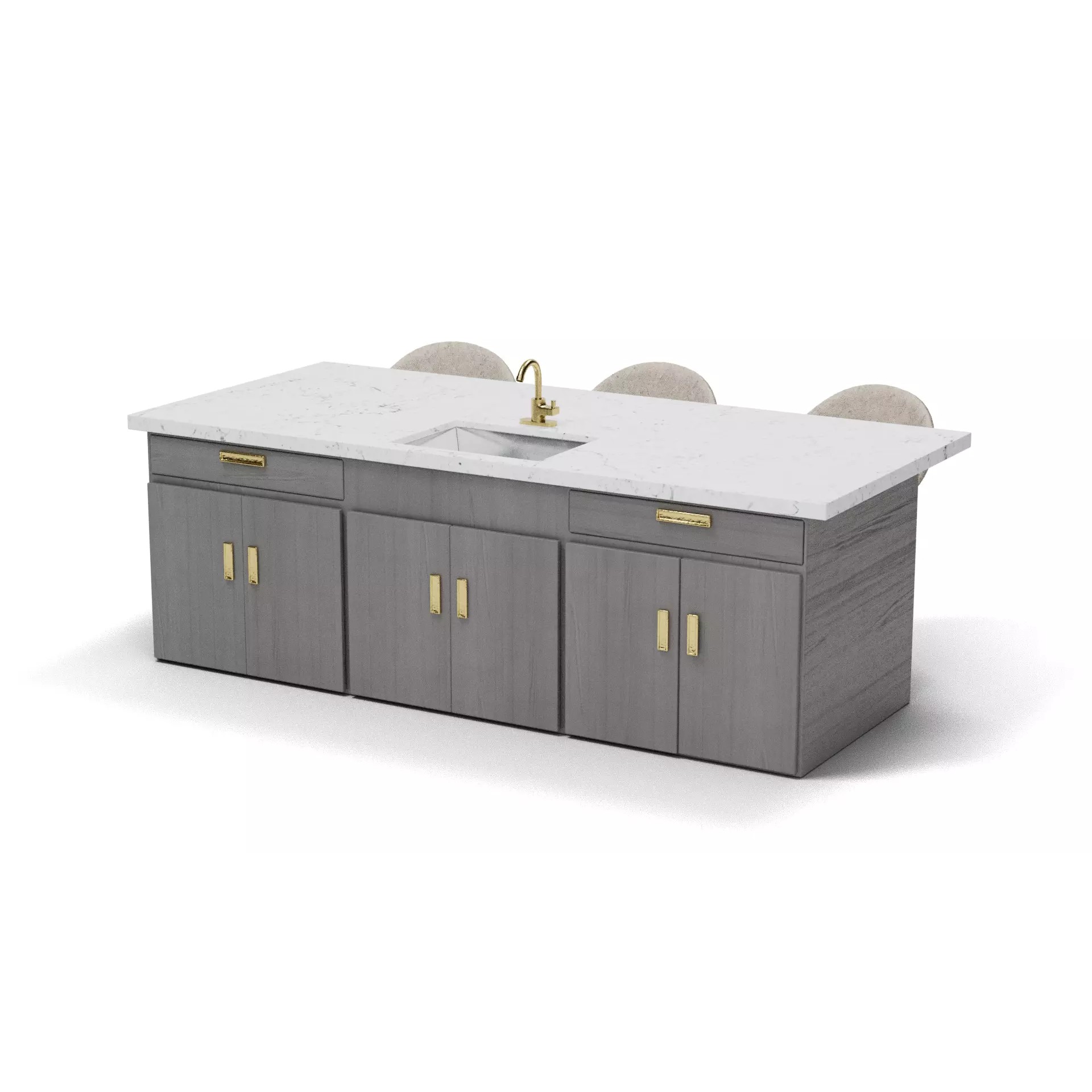 Modern Kitchen Island with Sink - Game-Ready 3D Model - View 2