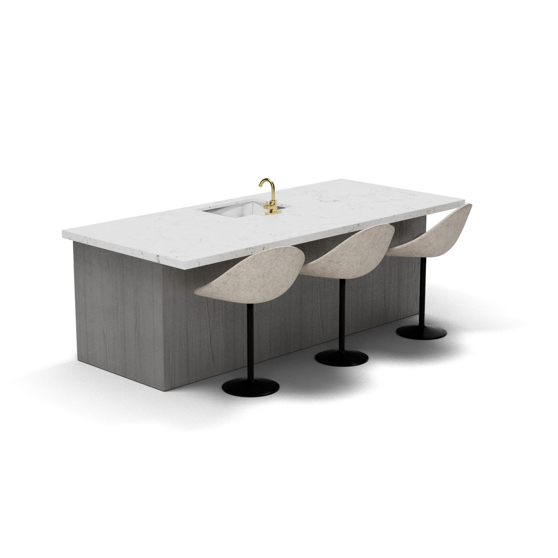 Modern Kitchen Island with Sink - Game-Ready 3D Model - View 3