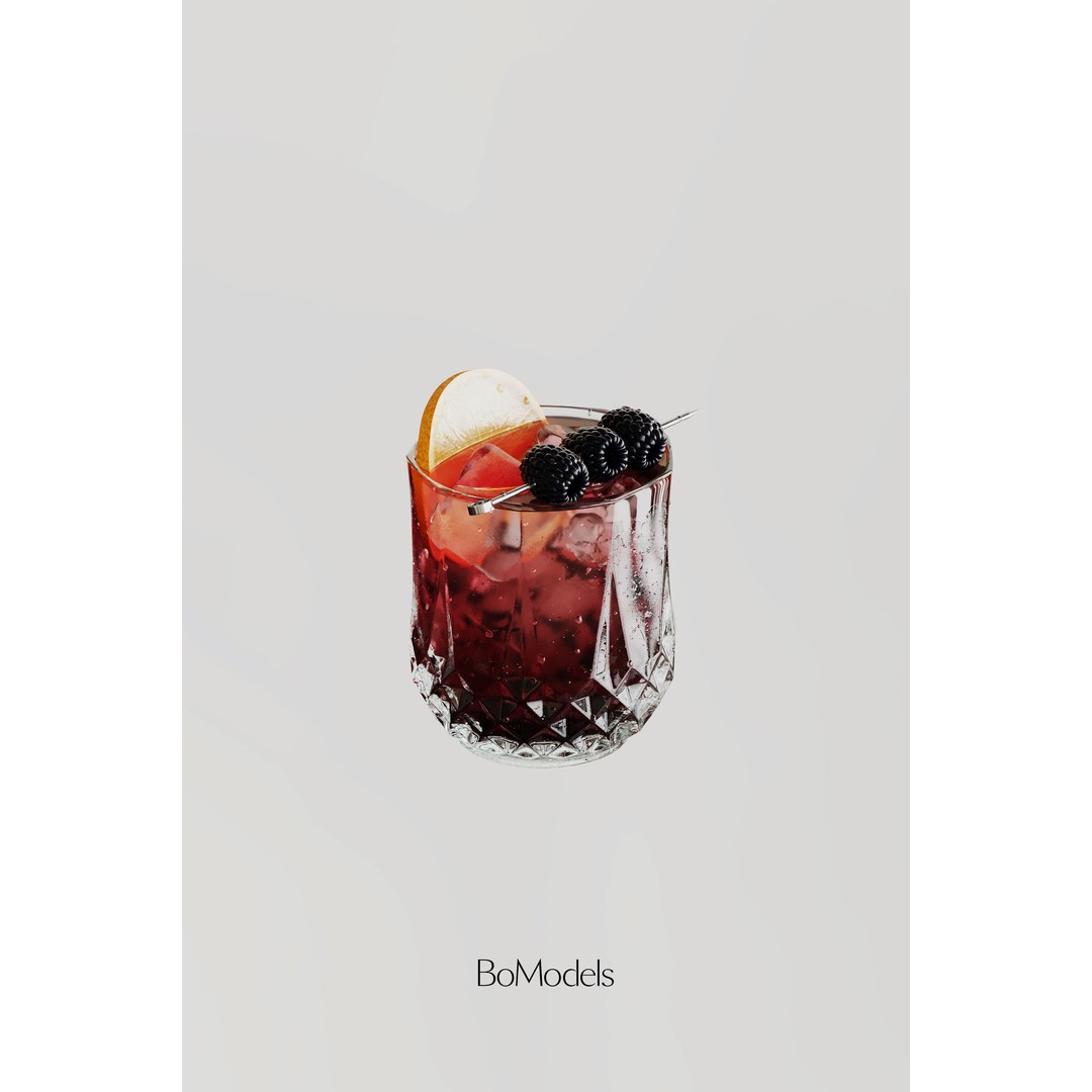 Bramble Cocktail 3D Model – Realistic PBR Beverage Asset, FBX, OBJ