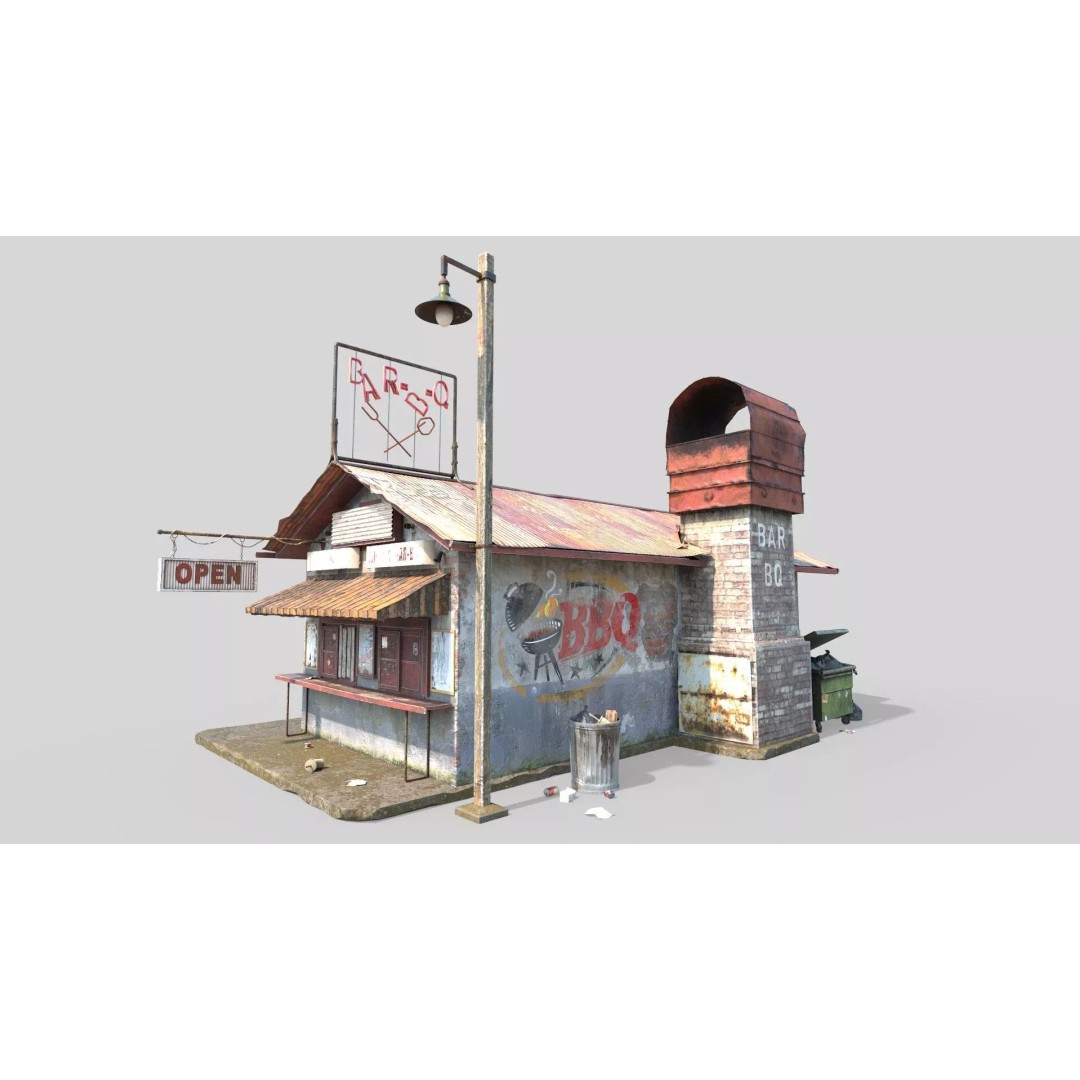Abandoned Barbeque Restaurant 3D Model – Realistic PBR Asset, FBX, OBJ - View 2