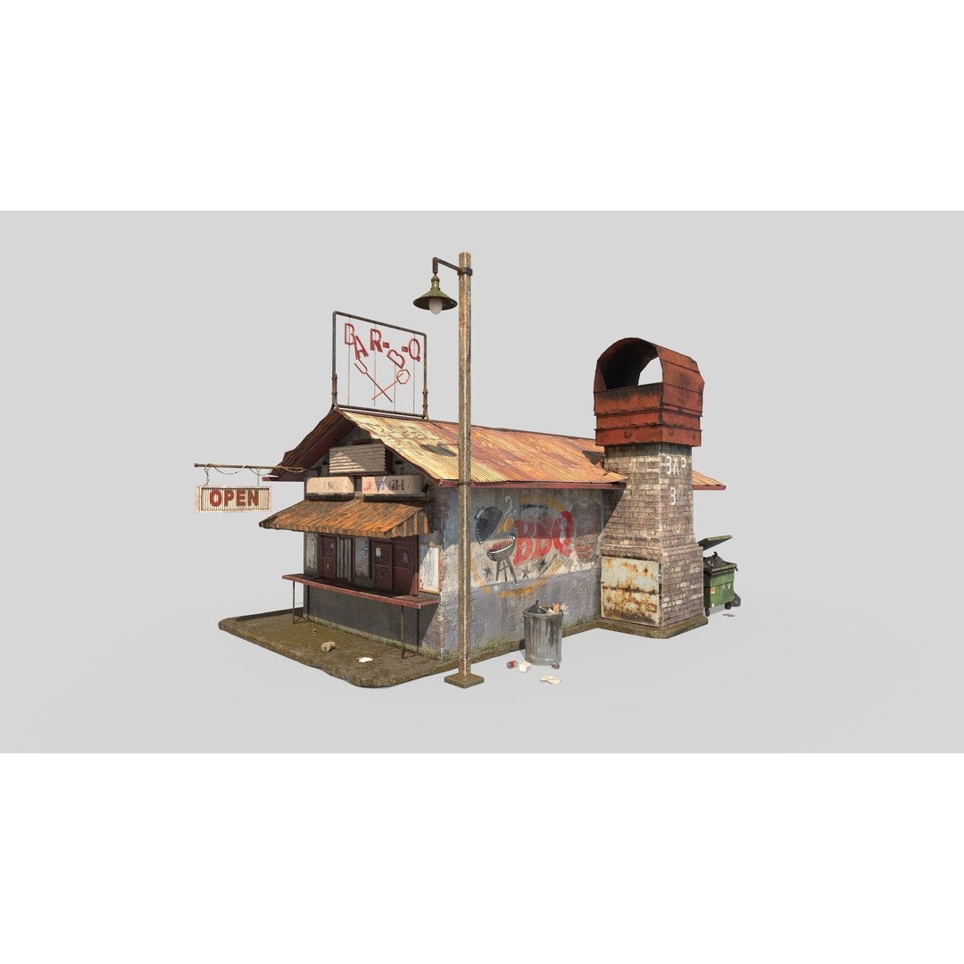 Abandoned Barbeque Restaurant 3D Model – Realistic PBR Asset, FBX, OBJ - View 6