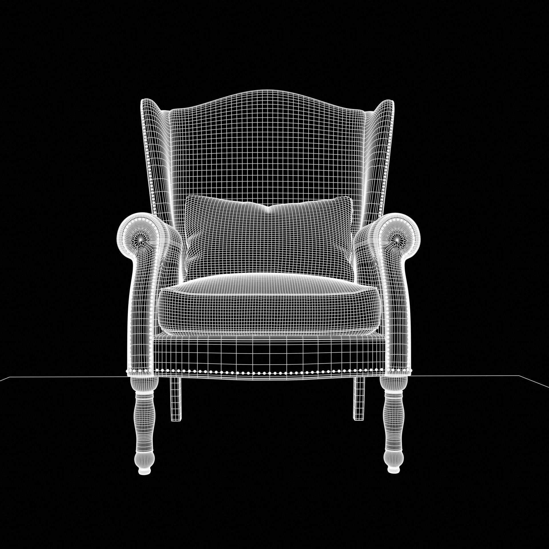 Wingback Chair - Low-Poly Game-Ready 3D Model - View 11