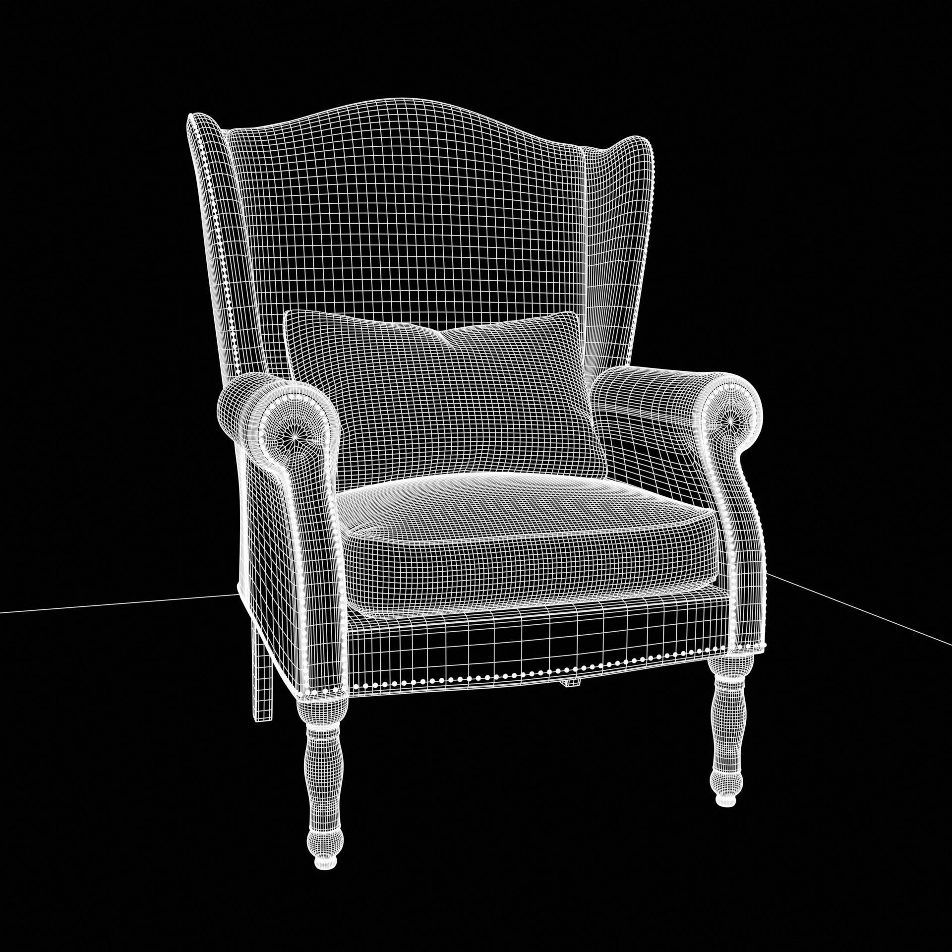 Wingback Chair - Low-Poly Game-Ready 3D Model - View 13