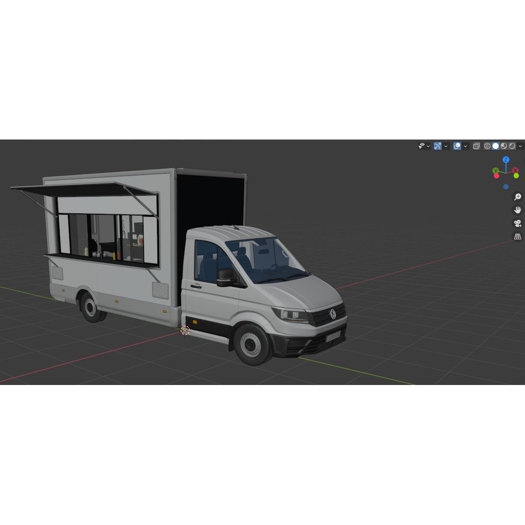 VW Crafter Food Truck 3D Model – Detailed Vehicle with Kitchen Equipment, FBX