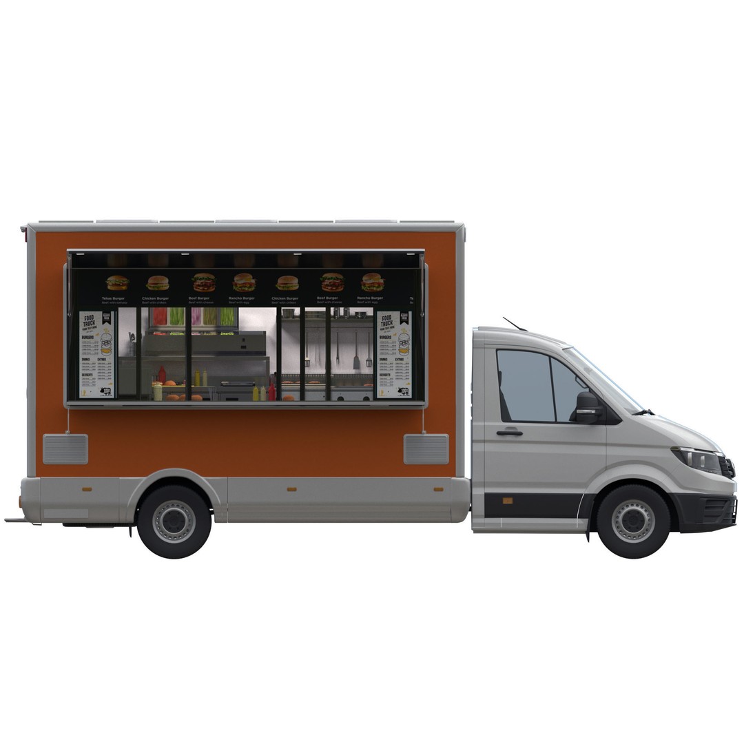 VW Crafter Food Truck 3D Model – Detailed Vehicle with Kitchen Equipment, FBX - View 11