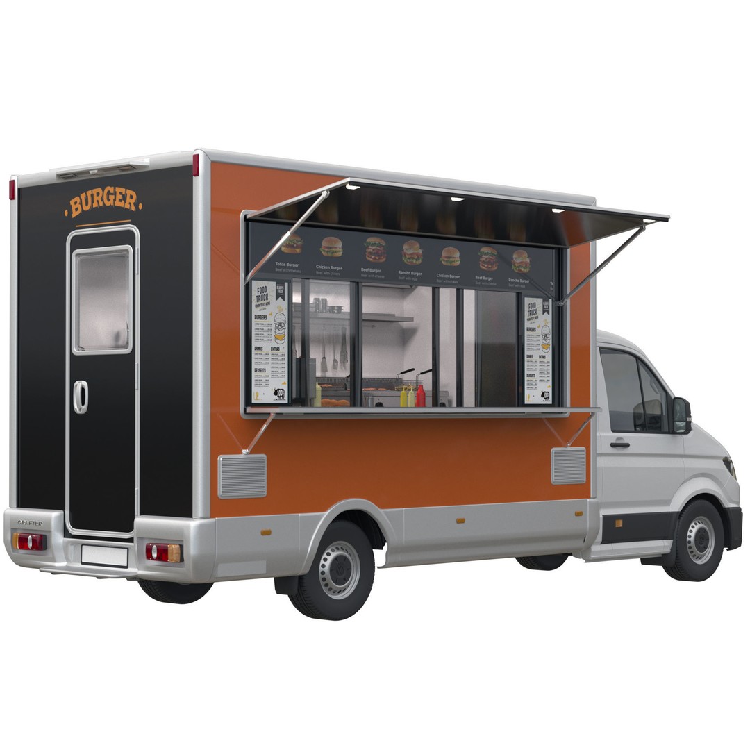 VW Crafter Food Truck 3D Model – Detailed Vehicle with Kitchen Equipment, FBX - View 3