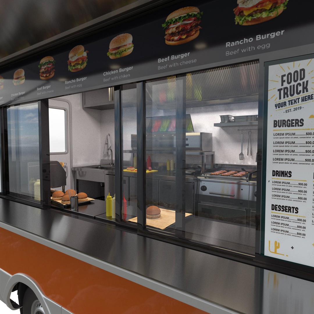 VW Crafter Food Truck 3D Model – Detailed Vehicle with Kitchen Equipment, FBX - View 6