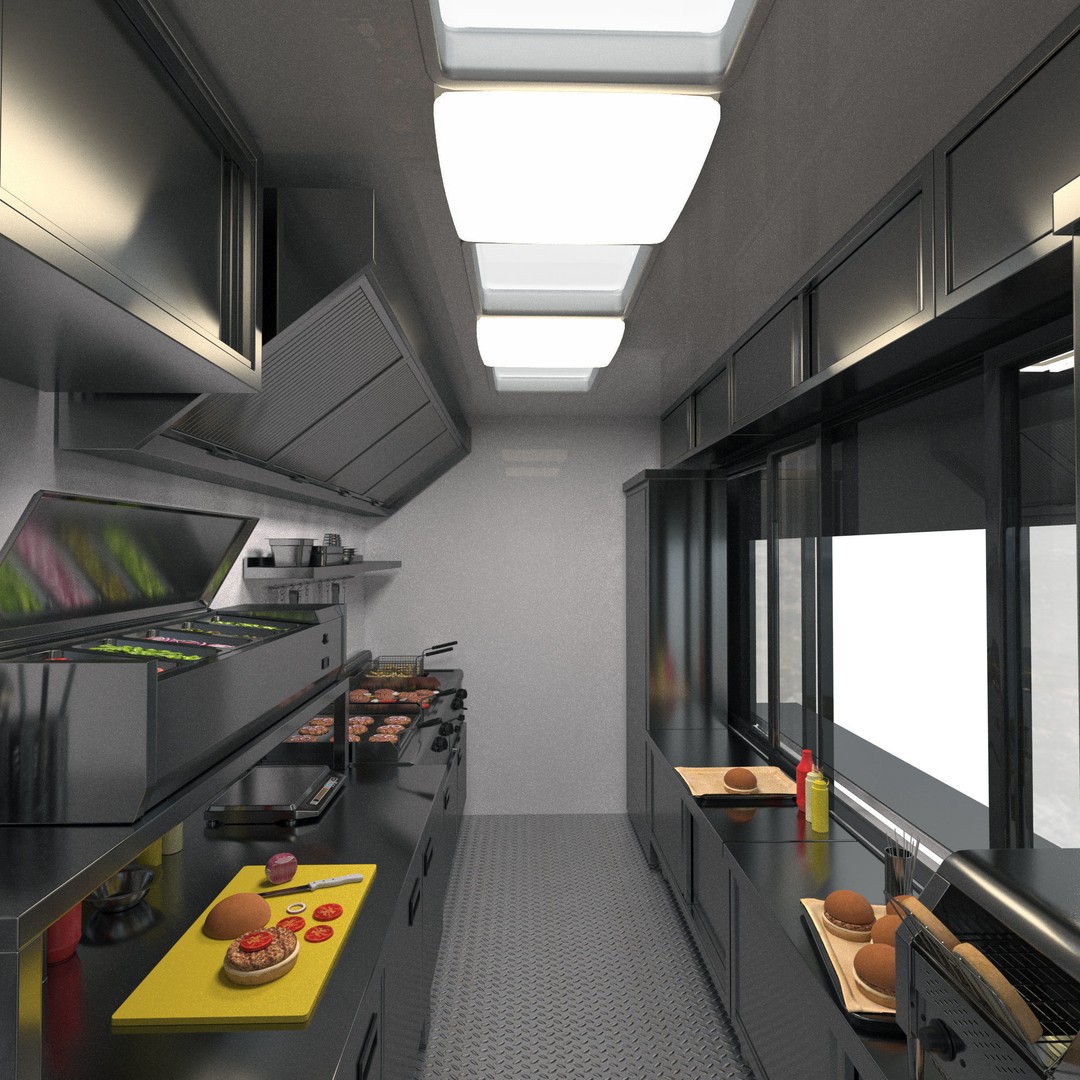 VW Crafter Food Truck 3D Model – Detailed Vehicle with Kitchen Equipment, FBX - View 7