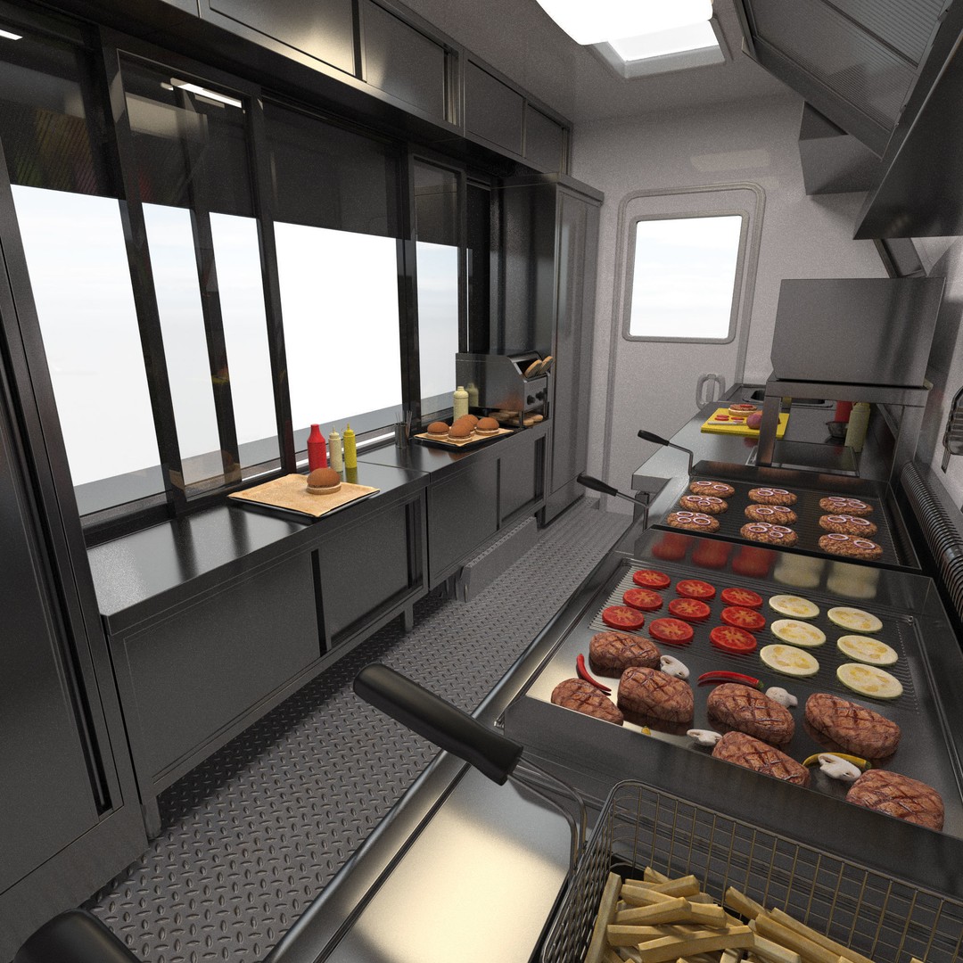 VW Crafter Food Truck 3D Model – Detailed Vehicle with Kitchen Equipment, FBX - View 8
