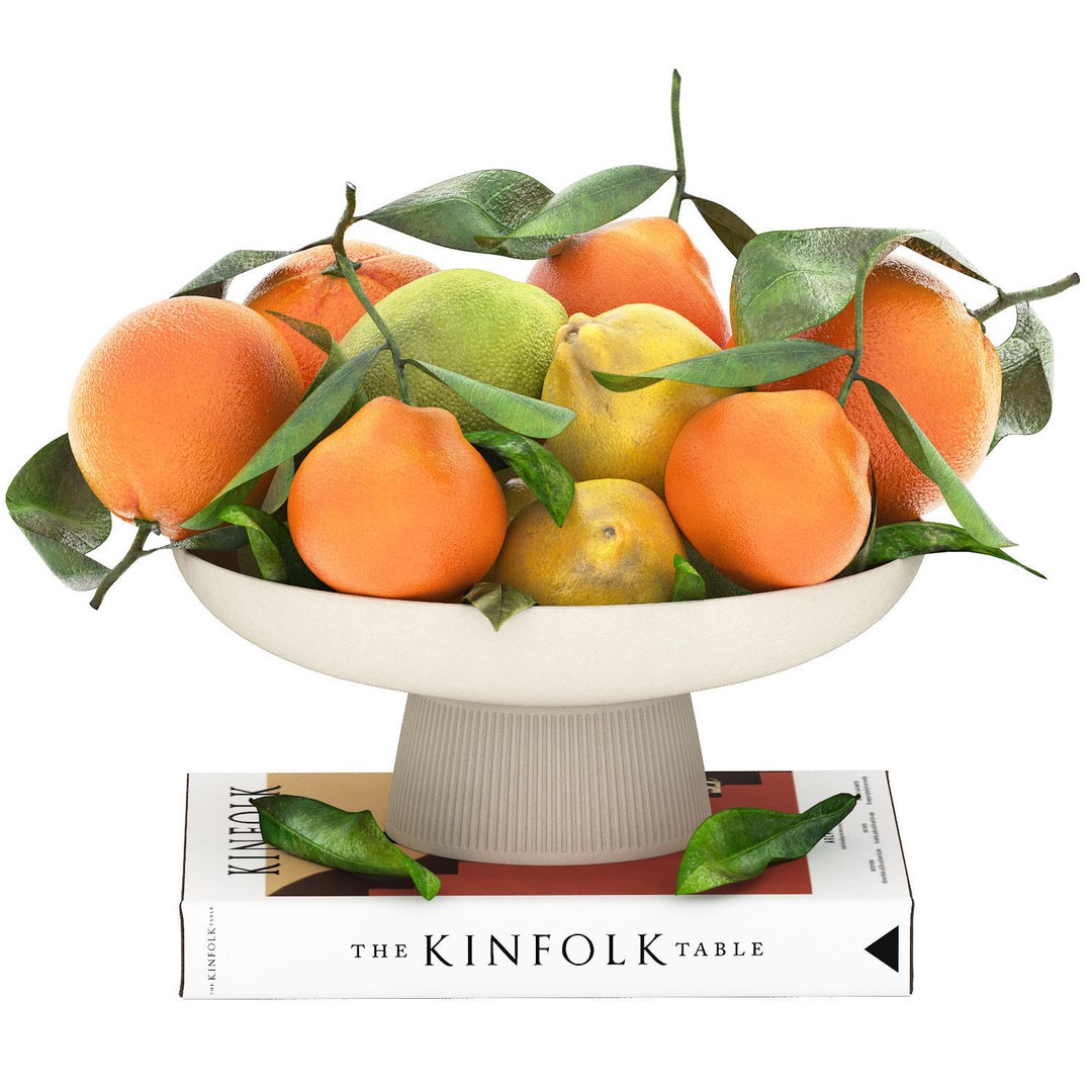 Citrus Fruit Bowl 3D Model – PBR Textured OBJ for Kitchen Decor - View 3