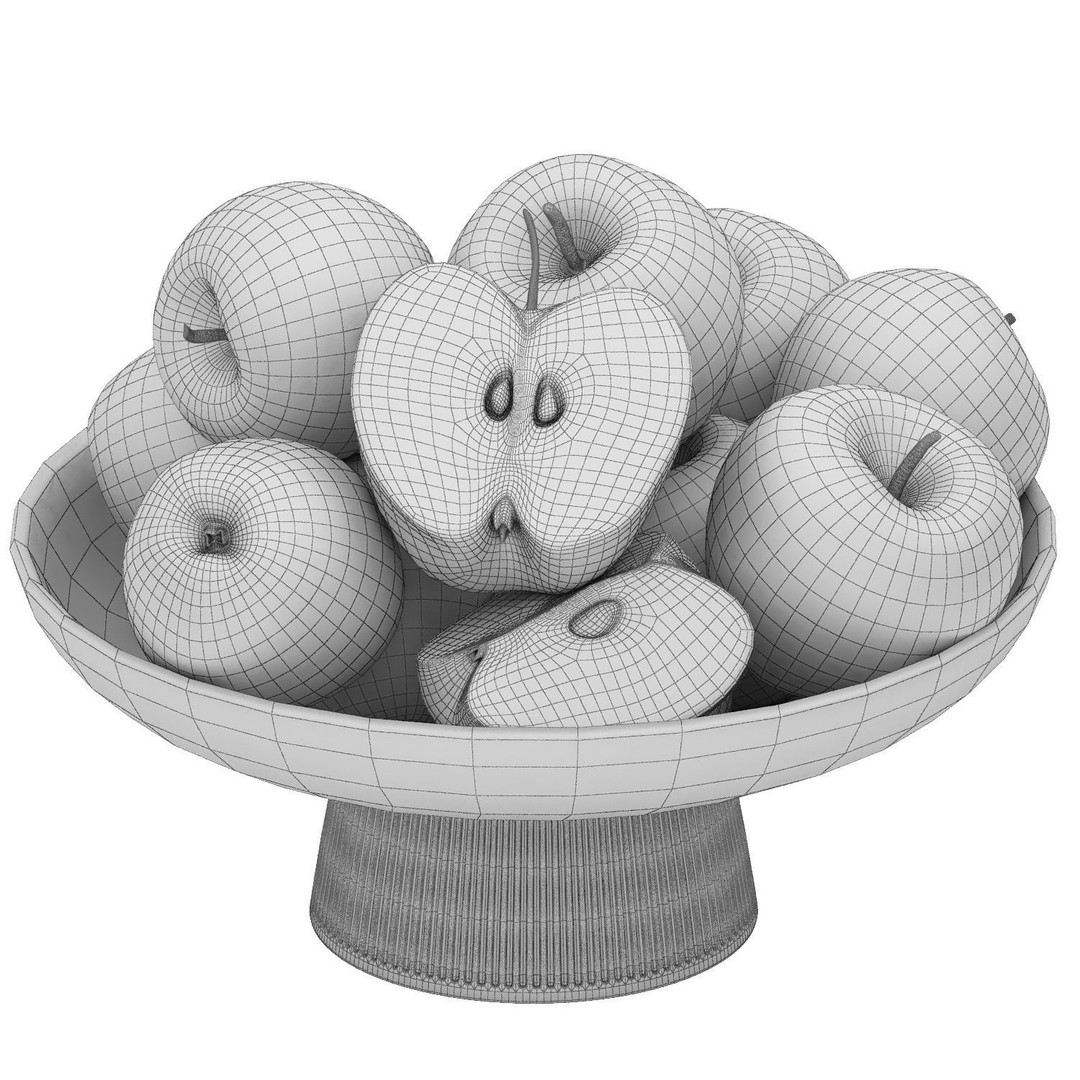 White Bowl of Apples 3D Model – High Poly PBR Asset, OBJ & FBX