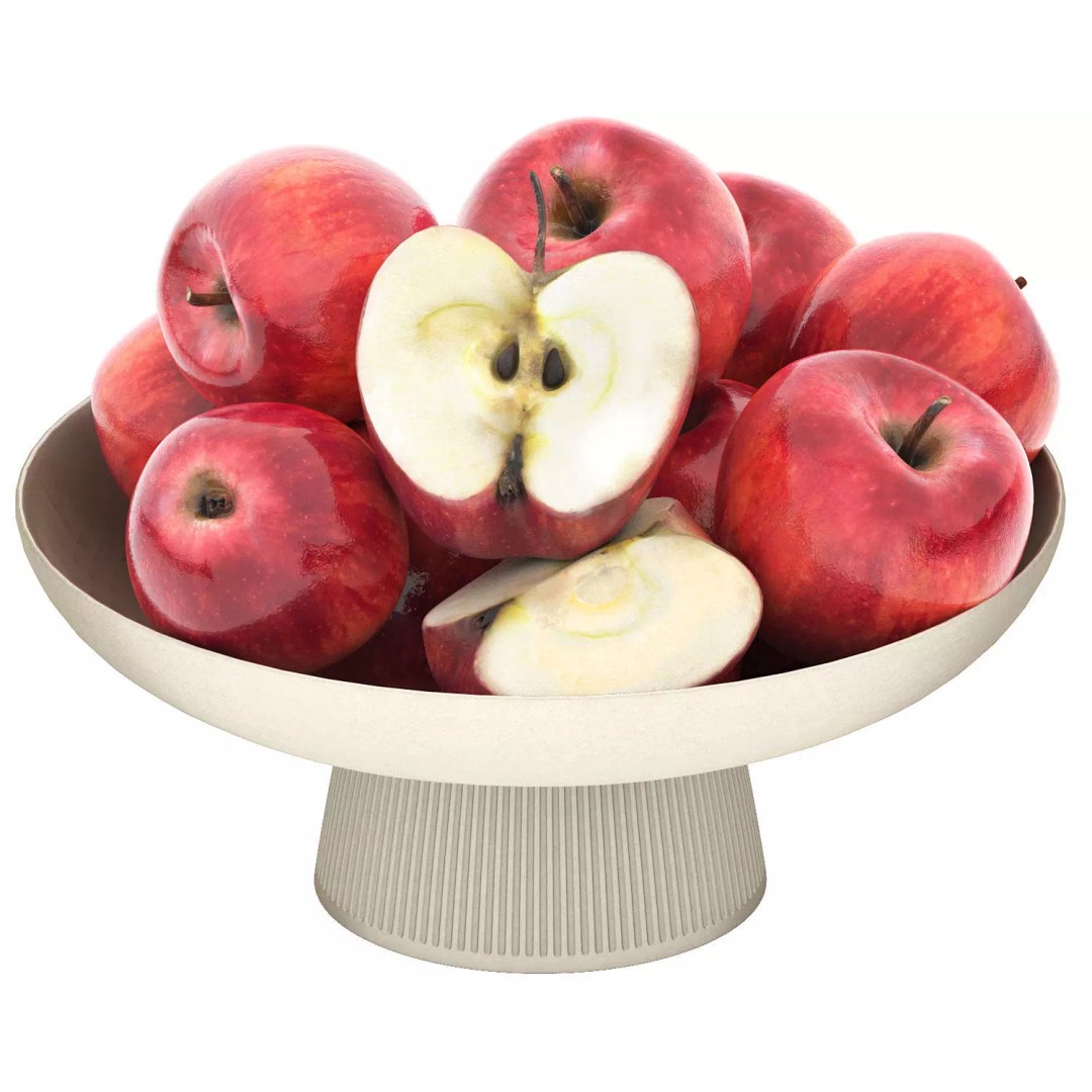 White Bowl of Apples 3D Model – High Poly PBR Asset, OBJ & FBX - View 2