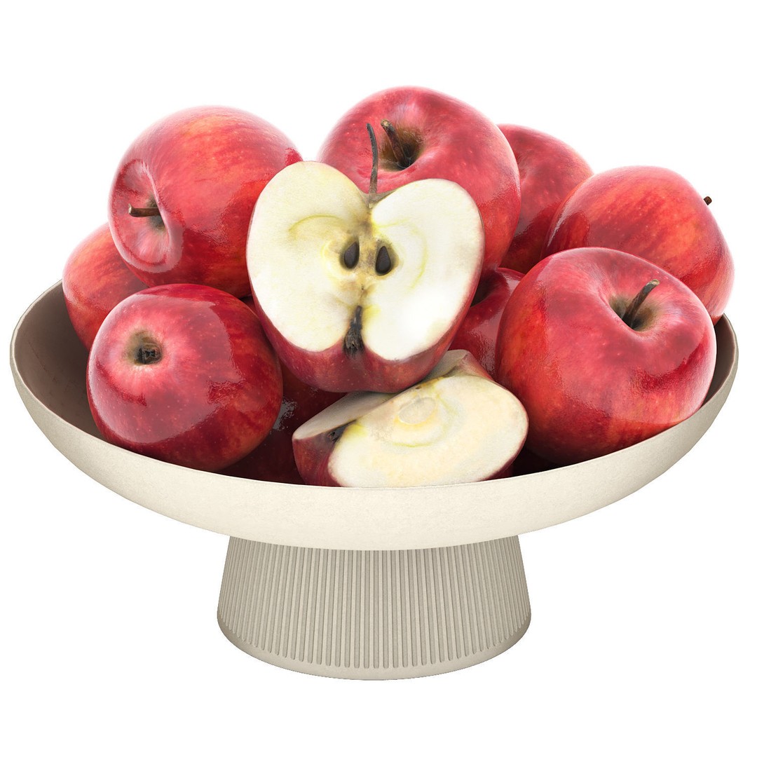 White Bowl of Apples 3D Model – High Poly PBR Asset, OBJ & FBX - View 3