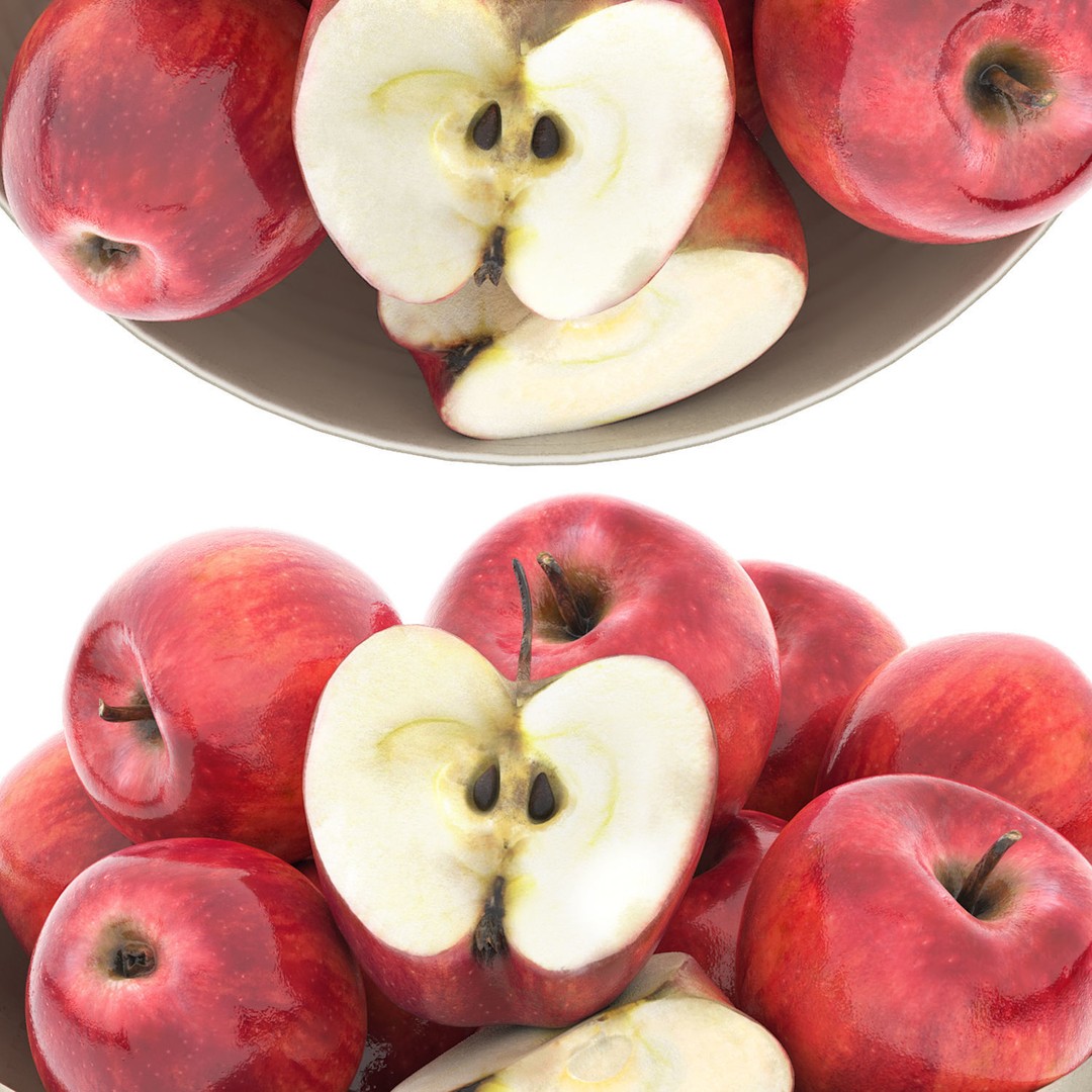 White Bowl of Apples 3D Model – High Poly PBR Asset, OBJ & FBX - View 5