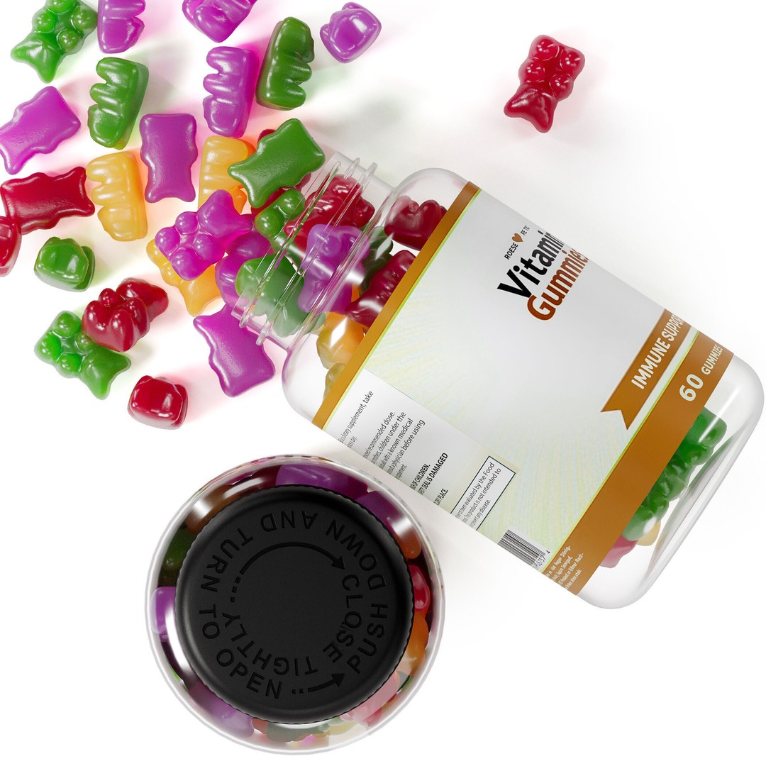 Gummy Bears 3D Model – Realistic Supplement Bottle, FBX, OBJ - View 3