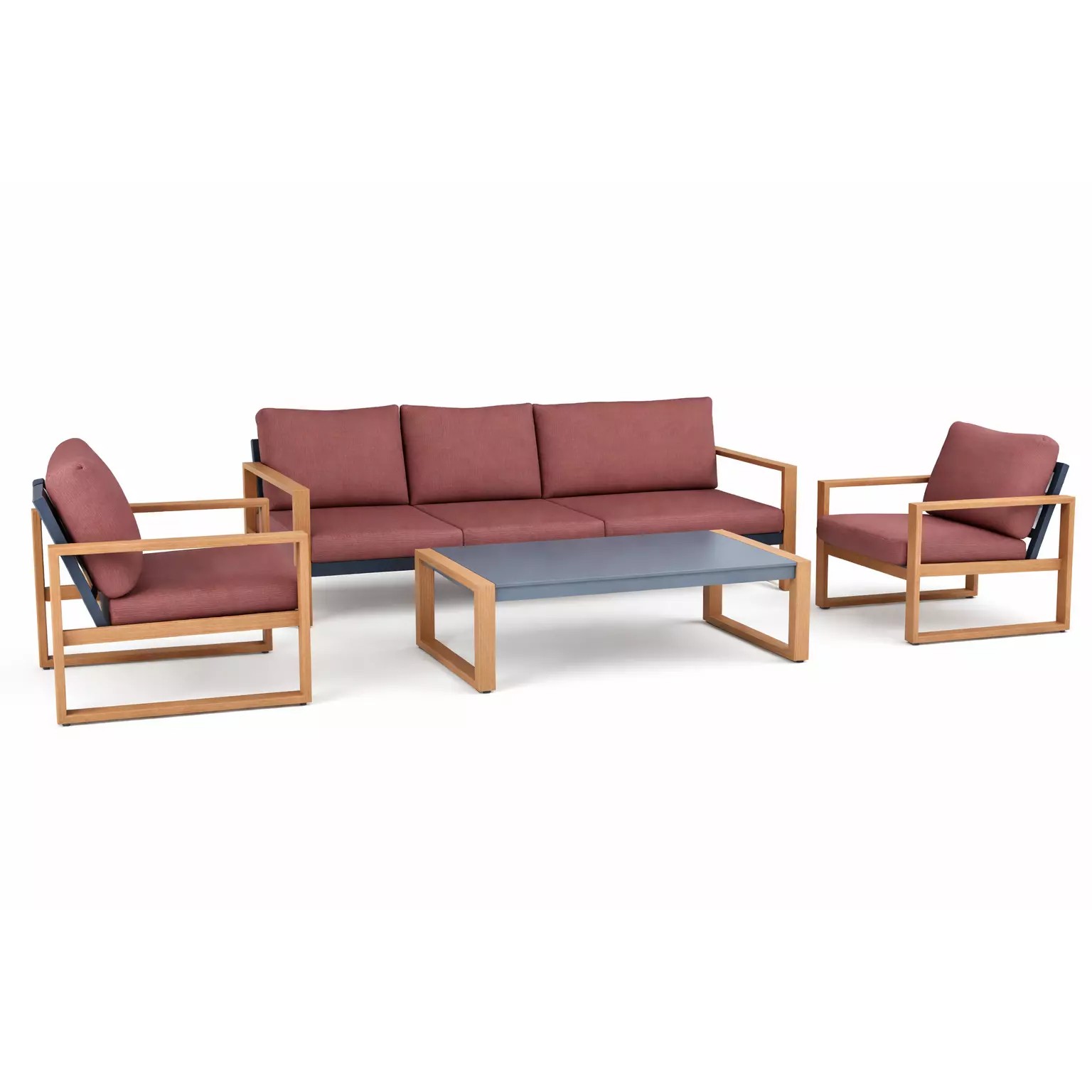 Modern Wooden Sofa Set - Game-Ready 3D Model