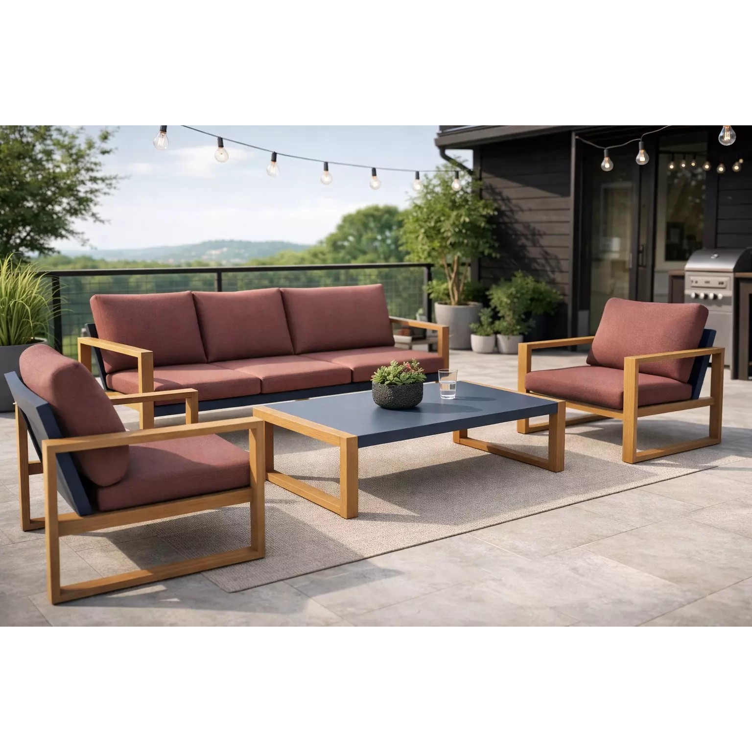 Modern Wooden Sofa Set - Game-Ready 3D Model - View 2