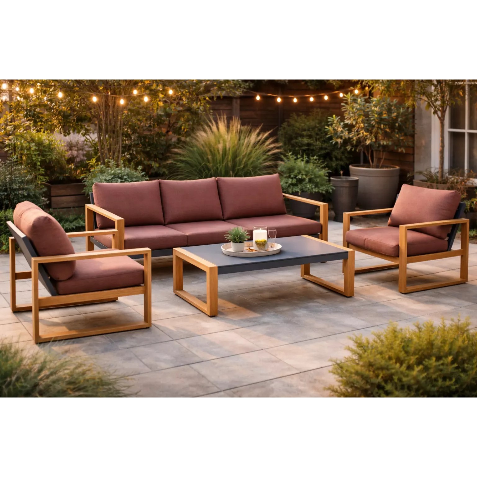 Modern Wooden Sofa Set - Game-Ready 3D Model - View 3