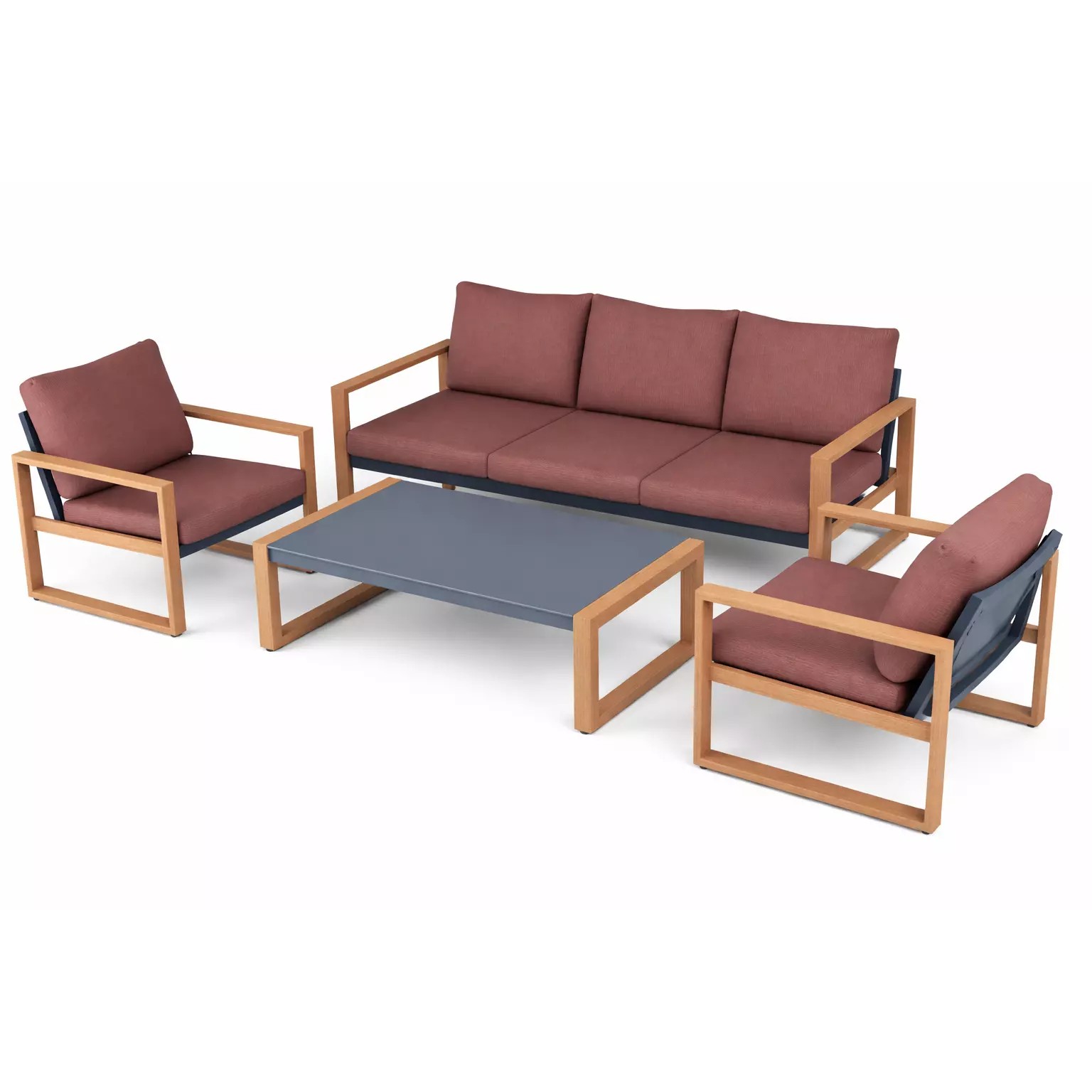 Modern Wooden Sofa Set - Game-Ready 3D Model - View 4