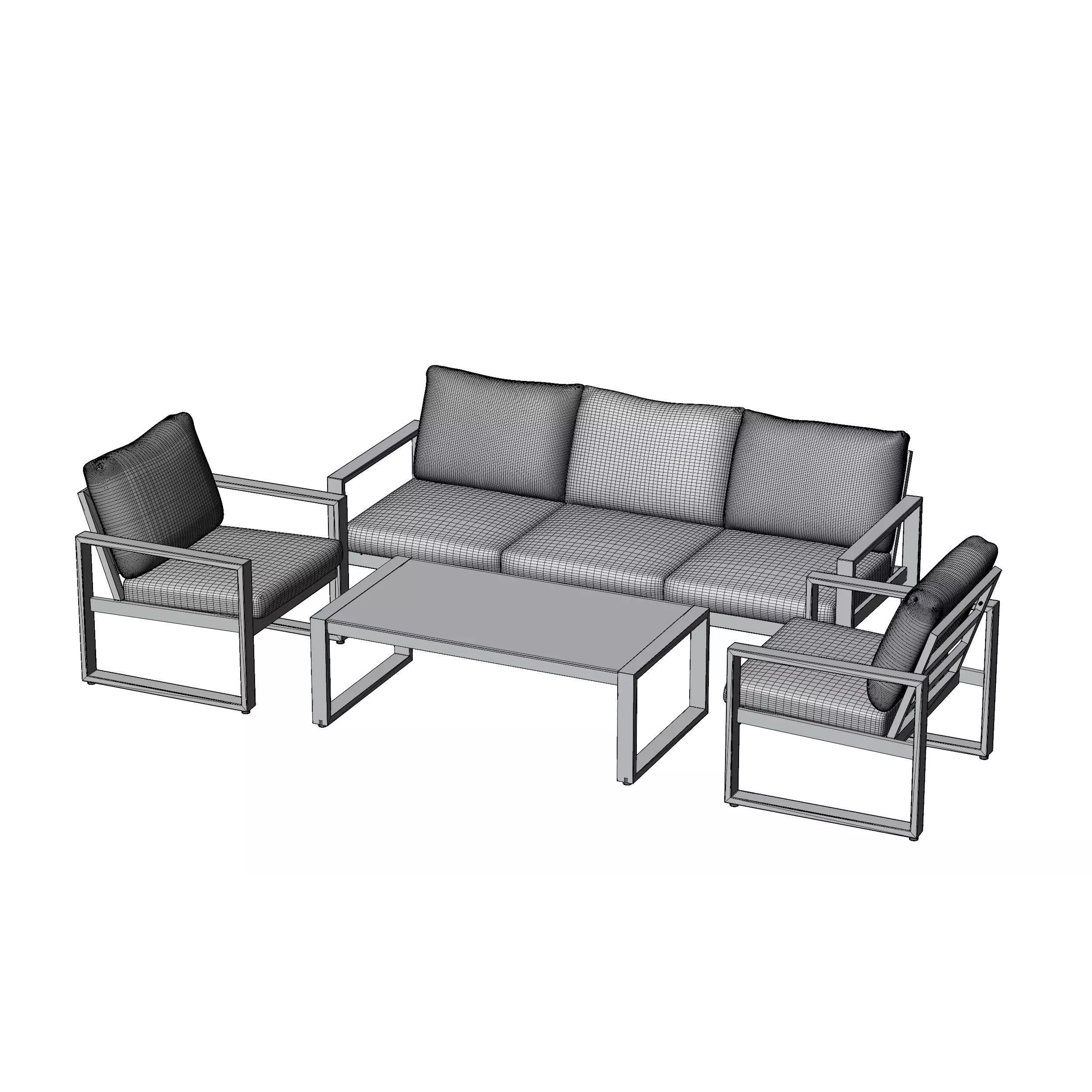Modern Wooden Sofa Set - Game-Ready 3D Model - View 5