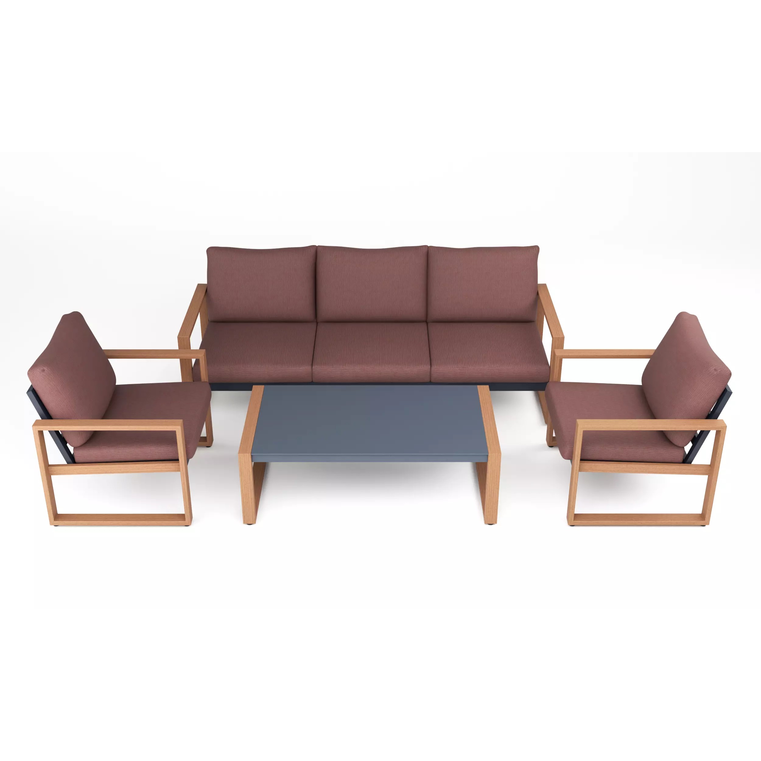 Modern Wooden Sofa Set - Game-Ready 3D Model - View 6