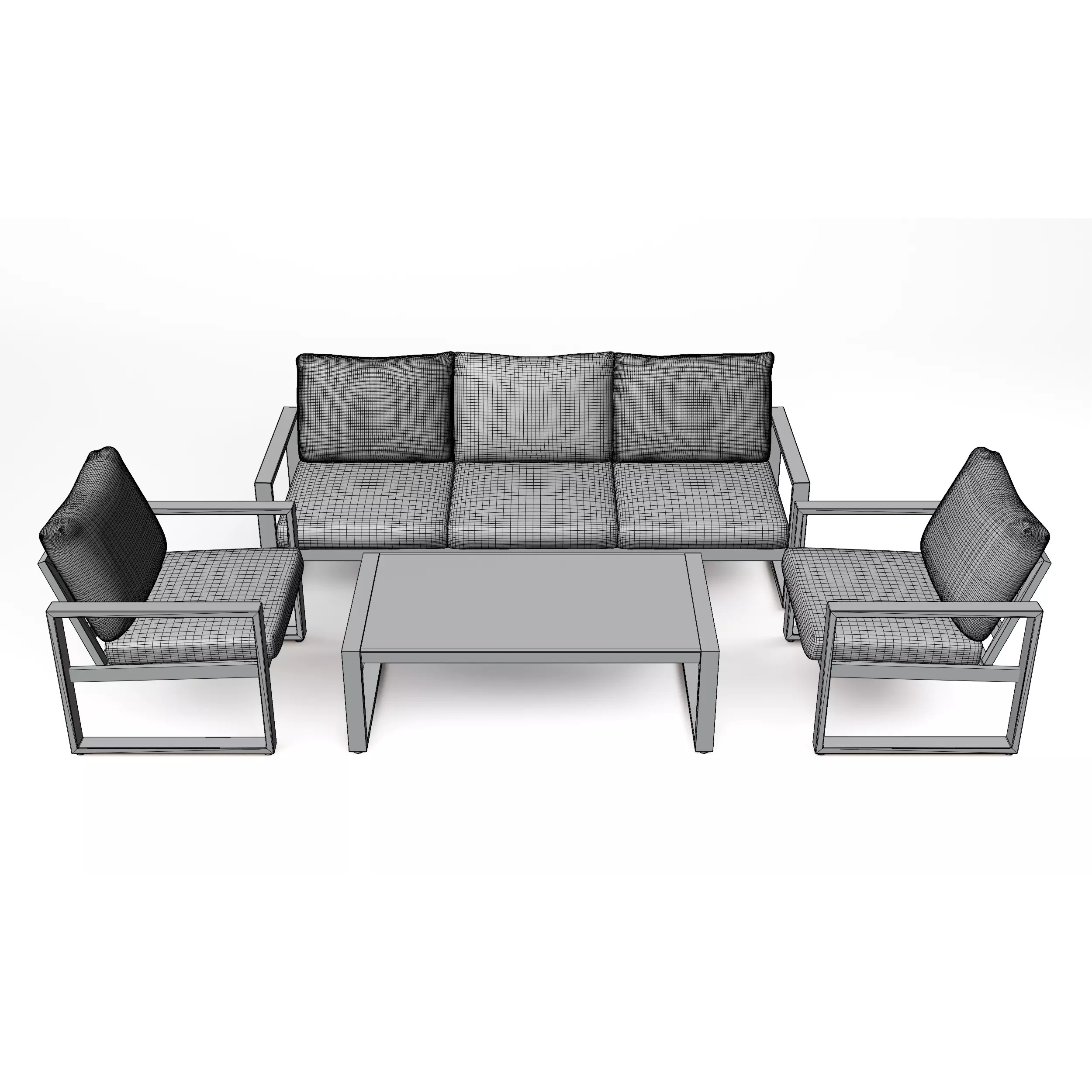Modern Wooden Sofa Set - Game-Ready 3D Model - View 7