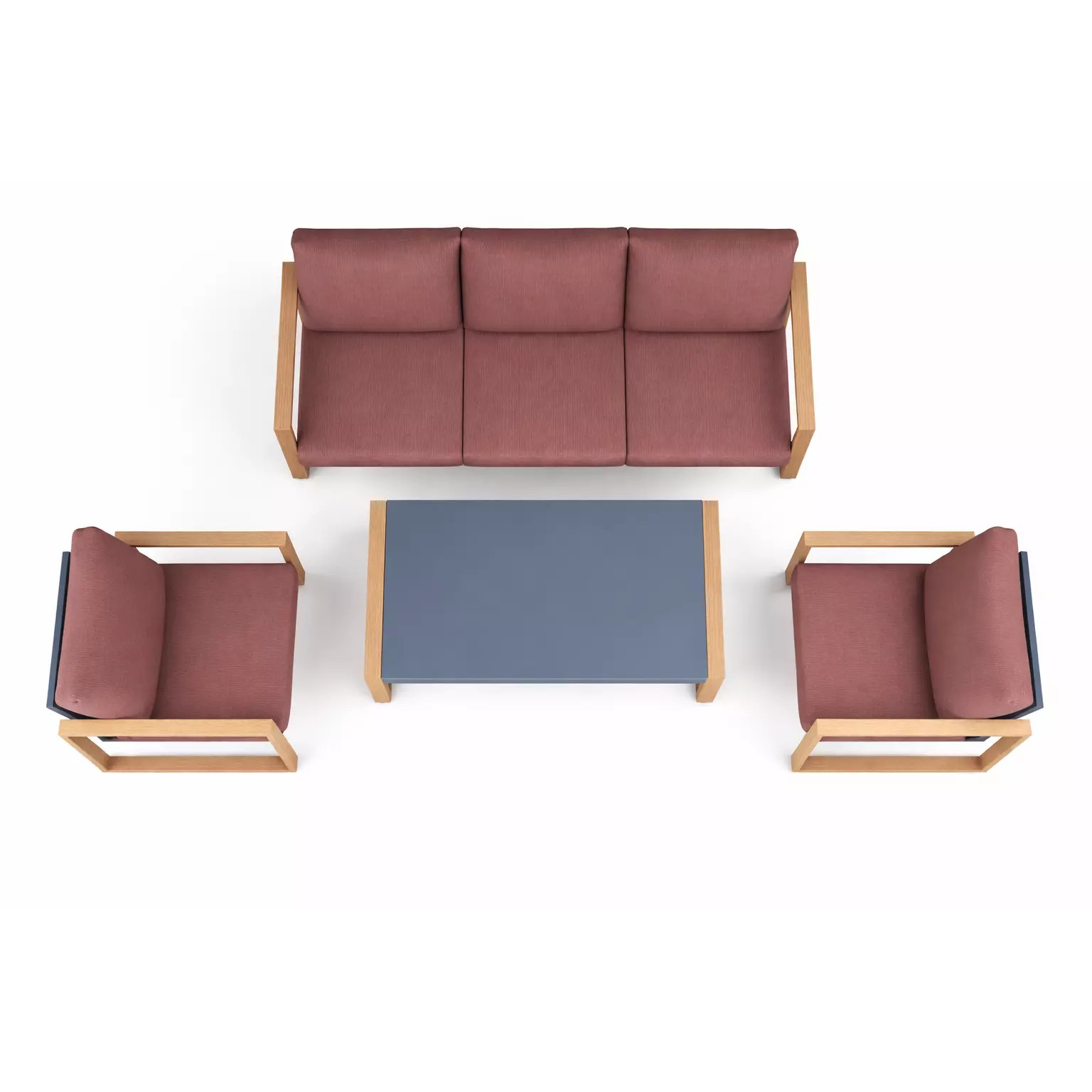 Modern Wooden Sofa Set - Game-Ready 3D Model - View 8