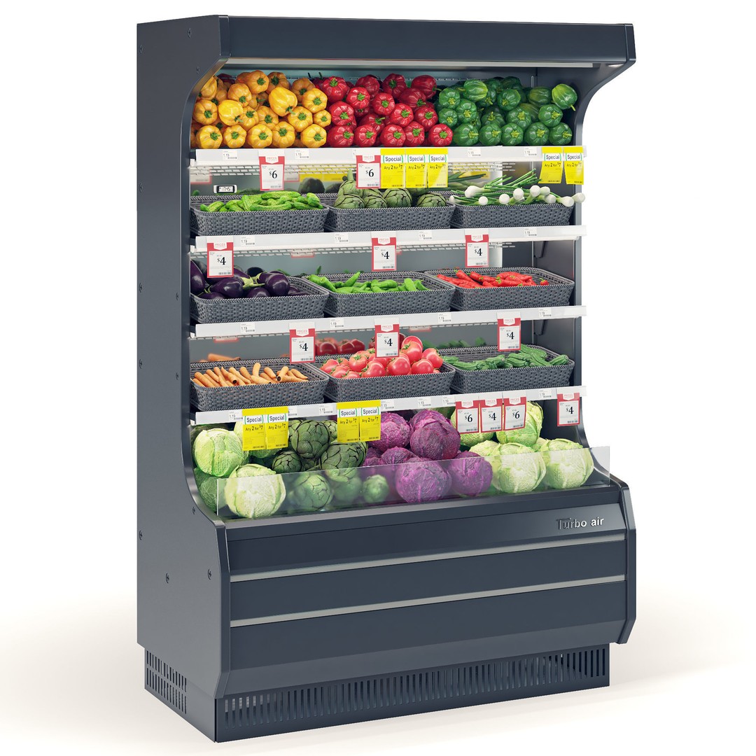 Vegetables Display Fridge 3D Model – Realistic Supermarket Asset, FBX, OBJ - View 3
