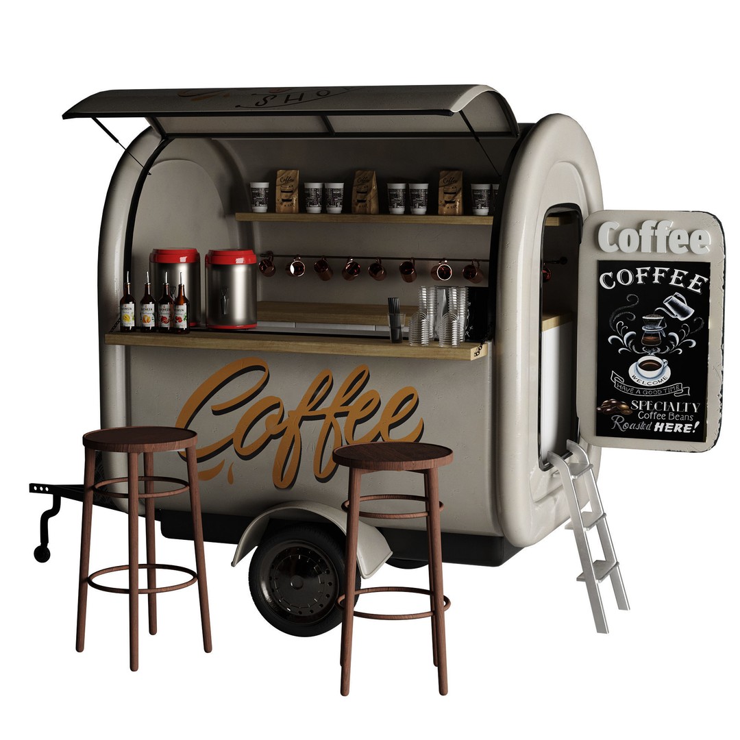 Coffee Truck 3D Model – High Poly Food Truck, FBX, OBJ Formats