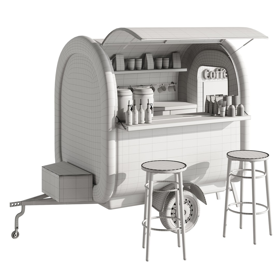 Coffee Truck 3D Model – High Poly Food Truck, FBX, OBJ Formats - View 10