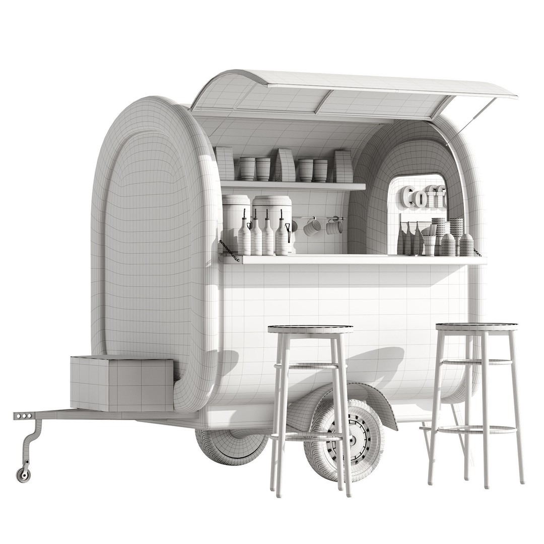 Coffee Truck 3D Model – High Poly Food Truck, FBX, OBJ Formats - View 12