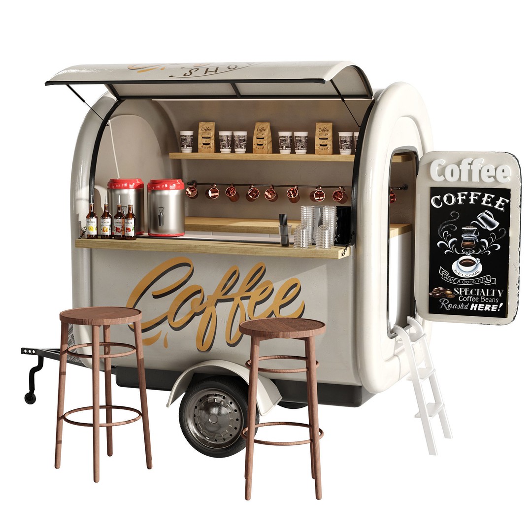 Coffee Truck 3D Model – High Poly Food Truck, FBX, OBJ Formats - View 14