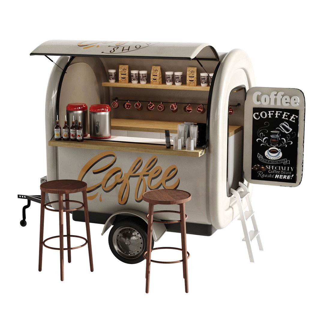 Coffee Truck 3D Model – High Poly Food Truck, FBX, OBJ Formats - View 15