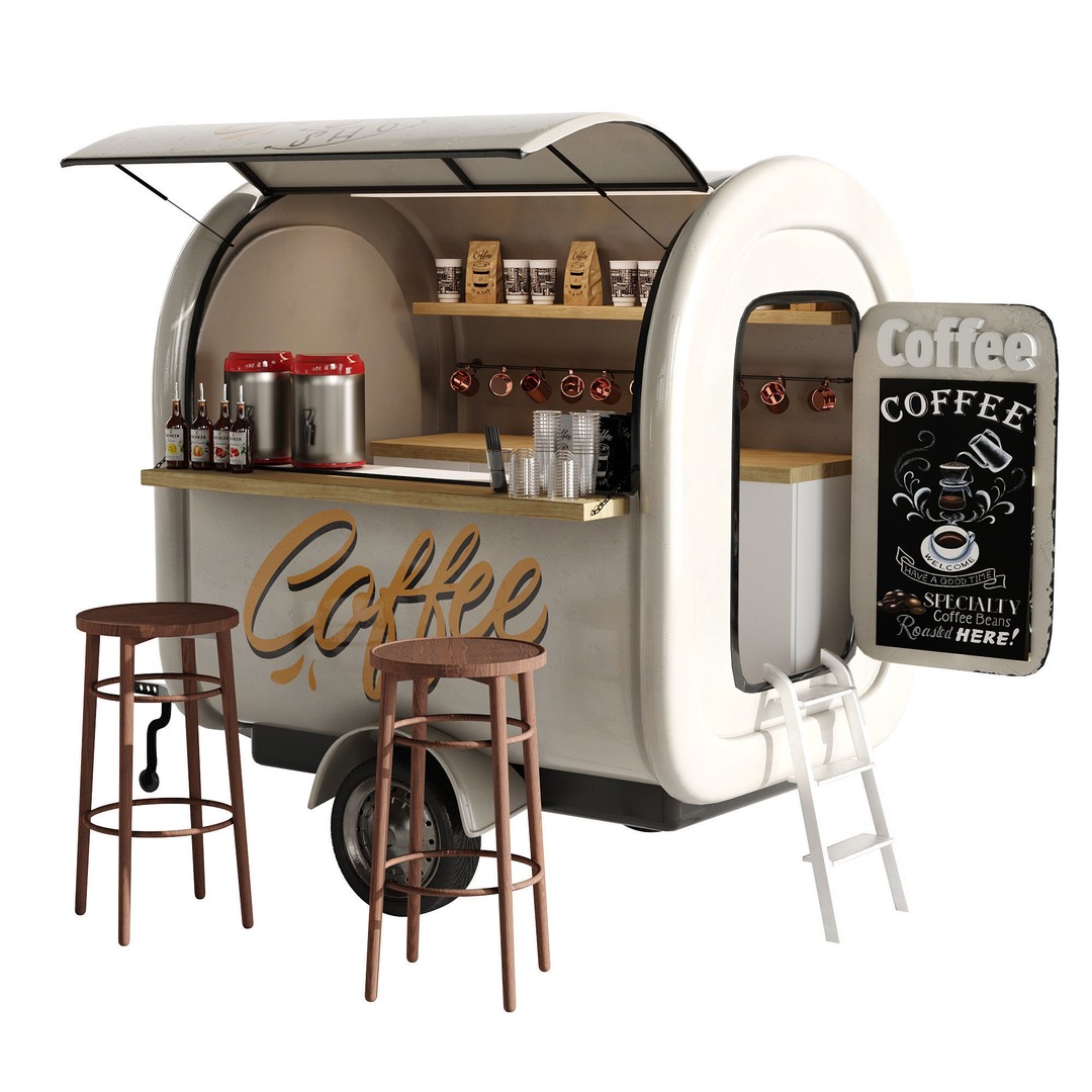 Coffee Truck 3D Model – High Poly Food Truck, FBX, OBJ Formats - View 16