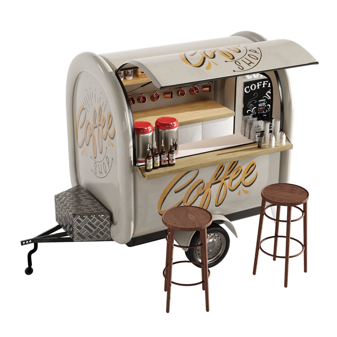 Coffee Truck 3D Model – High Poly Food Truck, FBX, OBJ Formats - View 17