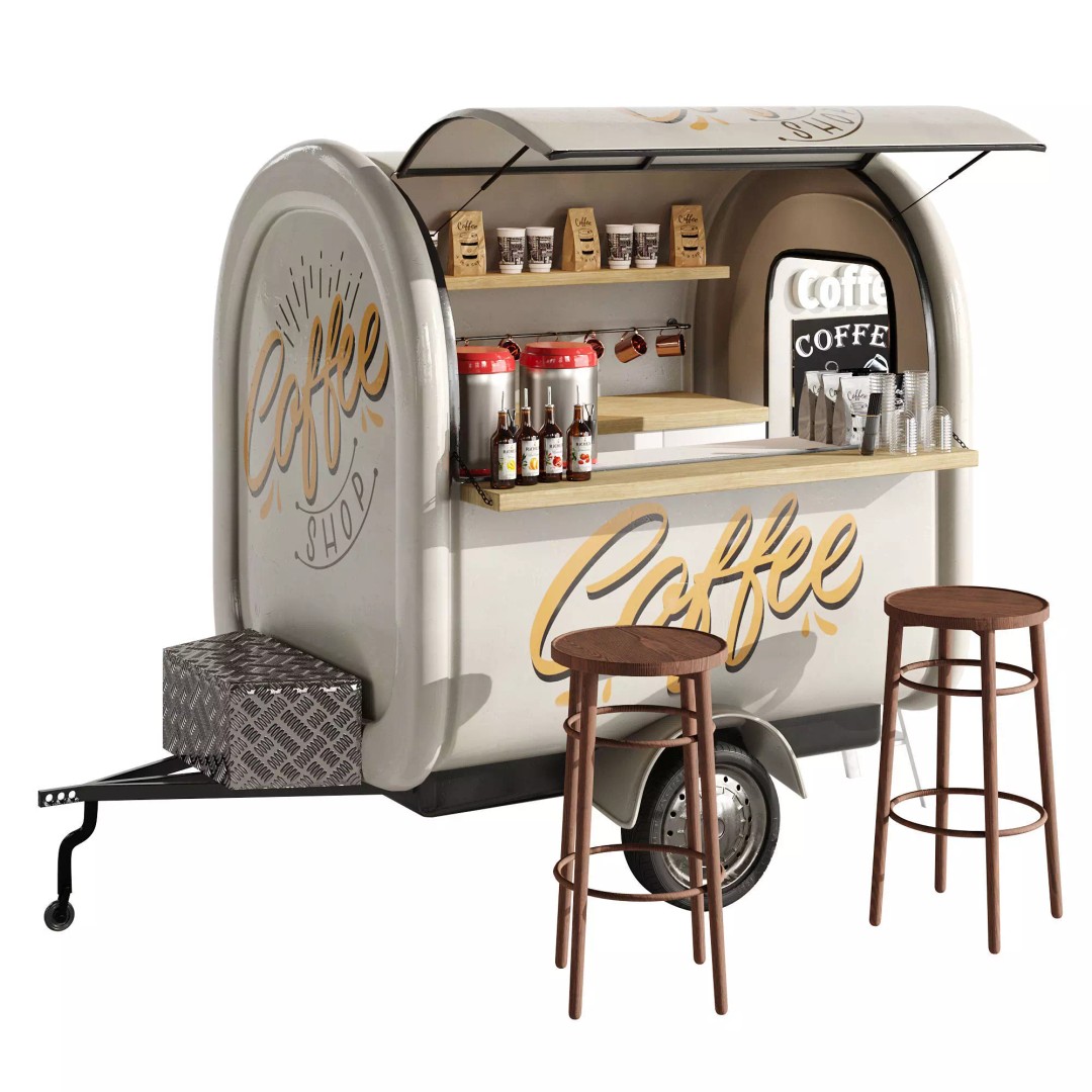 Coffee Truck 3D Model – High Poly Food Truck, FBX, OBJ Formats - View 2