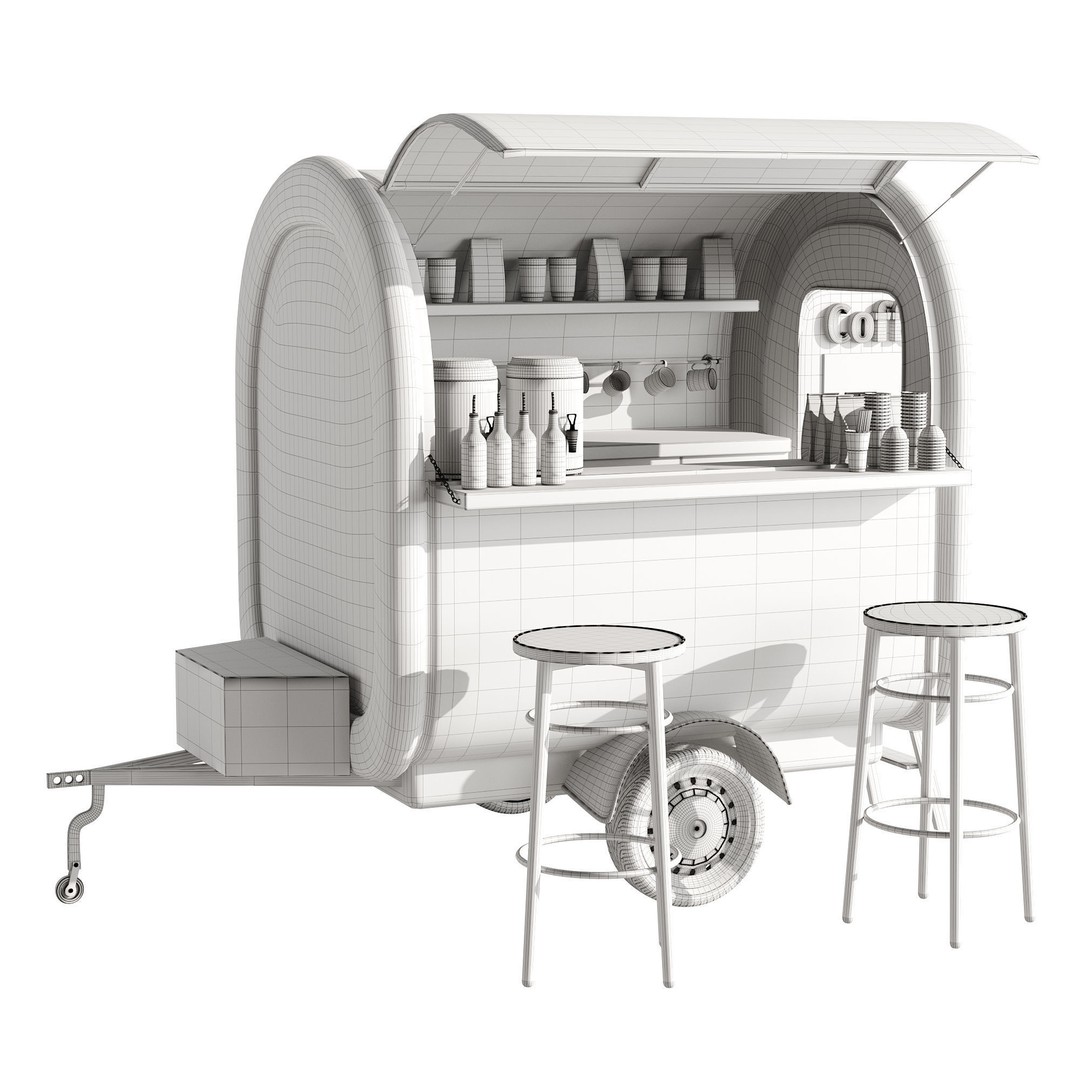 Coffee Truck 3D Model – High Poly Food Truck, FBX, OBJ Formats - View 21
