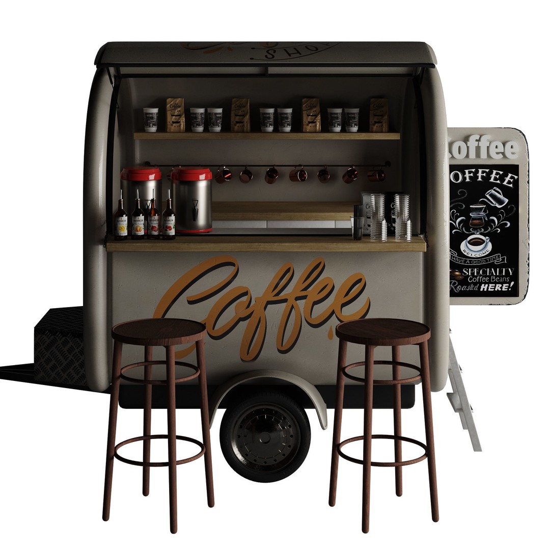 Coffee Truck 3D Model – High Poly Food Truck, FBX, OBJ Formats - View 24
