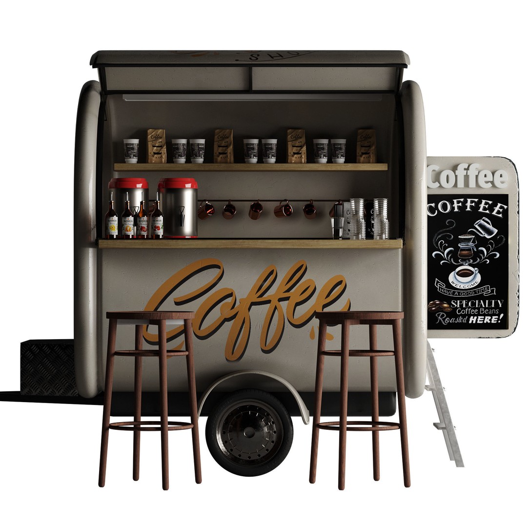 Coffee Truck 3D Model – High Poly Food Truck, FBX, OBJ Formats - View 25