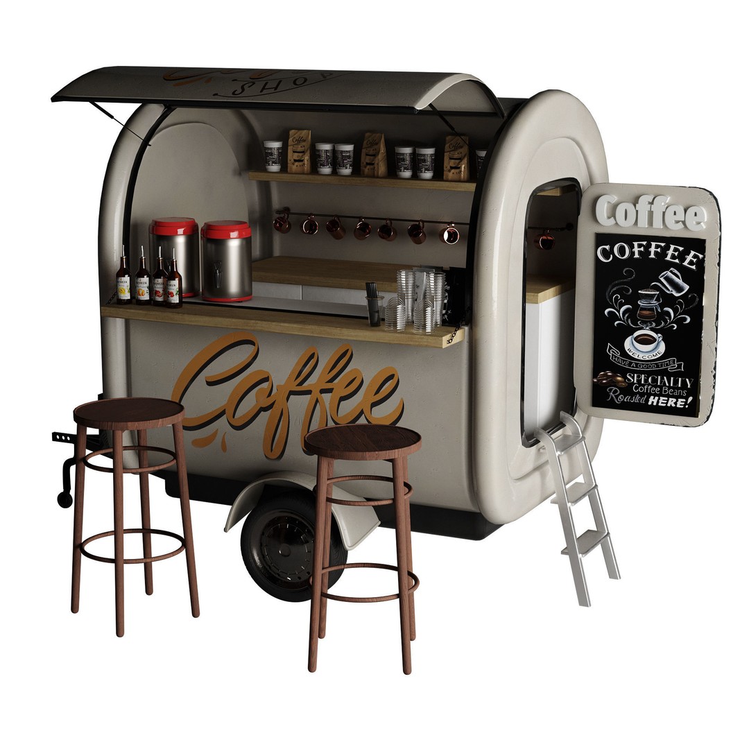 Coffee Truck 3D Model – High Poly Food Truck, FBX, OBJ Formats - View 26