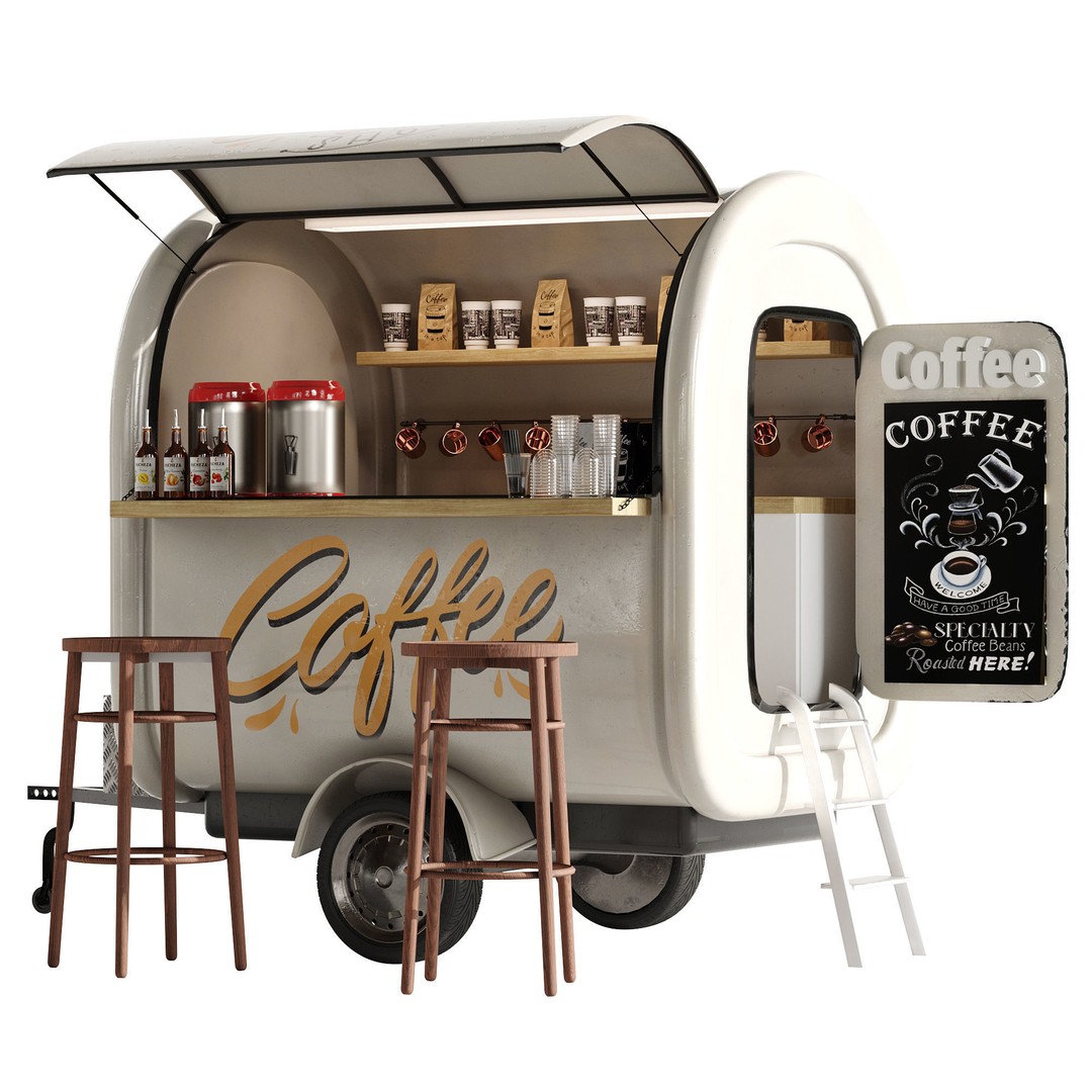 Coffee Truck 3D Model – High Poly Food Truck, FBX, OBJ Formats - View 3