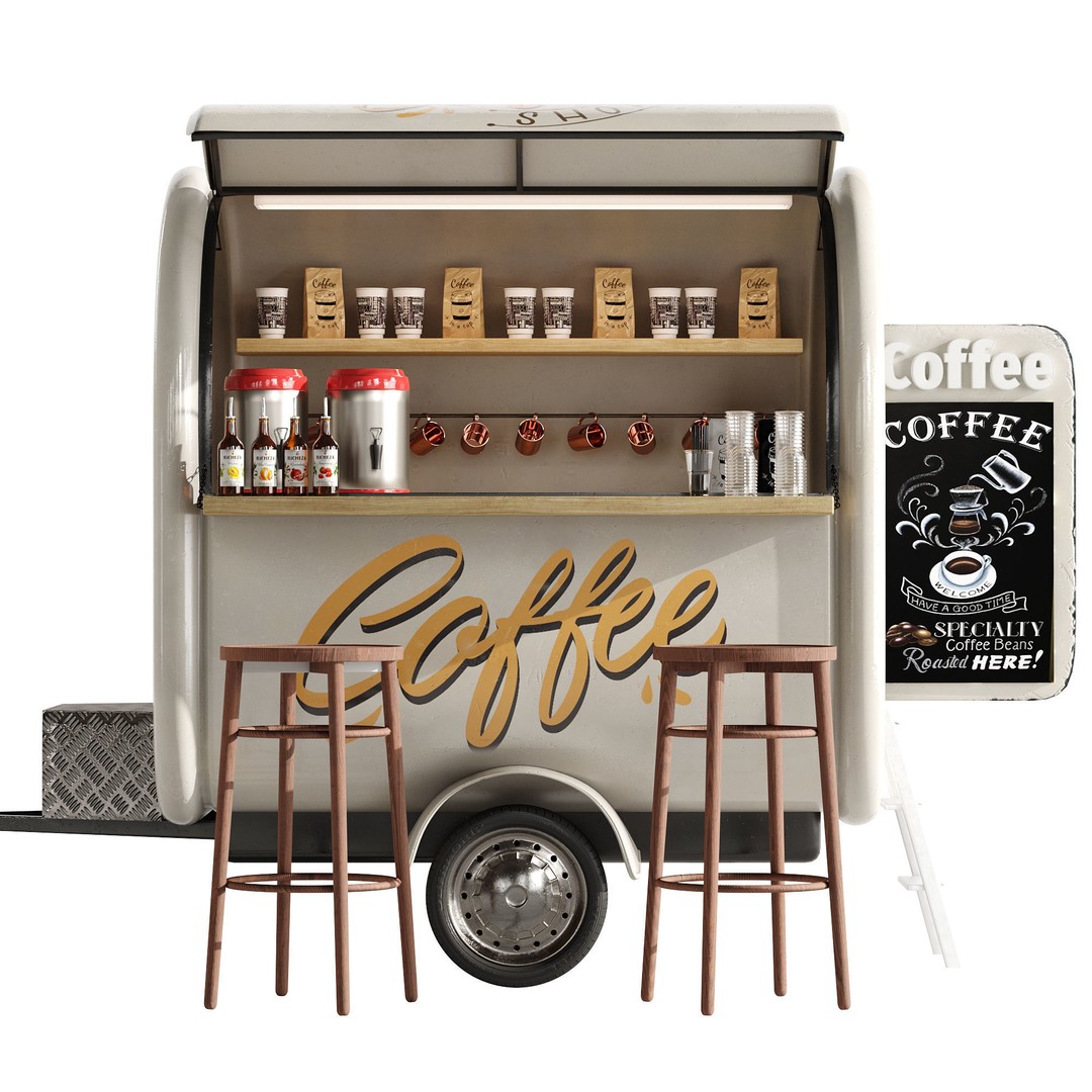 Coffee Truck 3D Model – High Poly Food Truck, FBX, OBJ Formats - View 4
