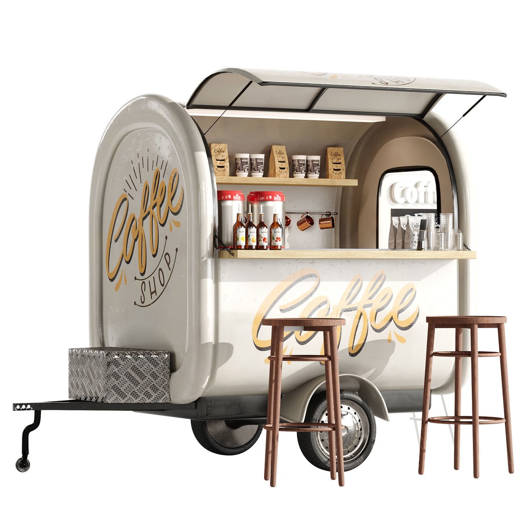 Coffee Truck 3D Model – High Poly Food Truck, FBX, OBJ Formats - View 5