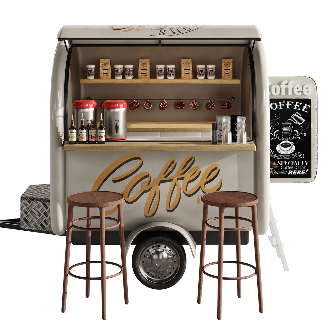 Coffee Truck 3D Model – High Poly Food Truck, FBX, OBJ Formats - View 6