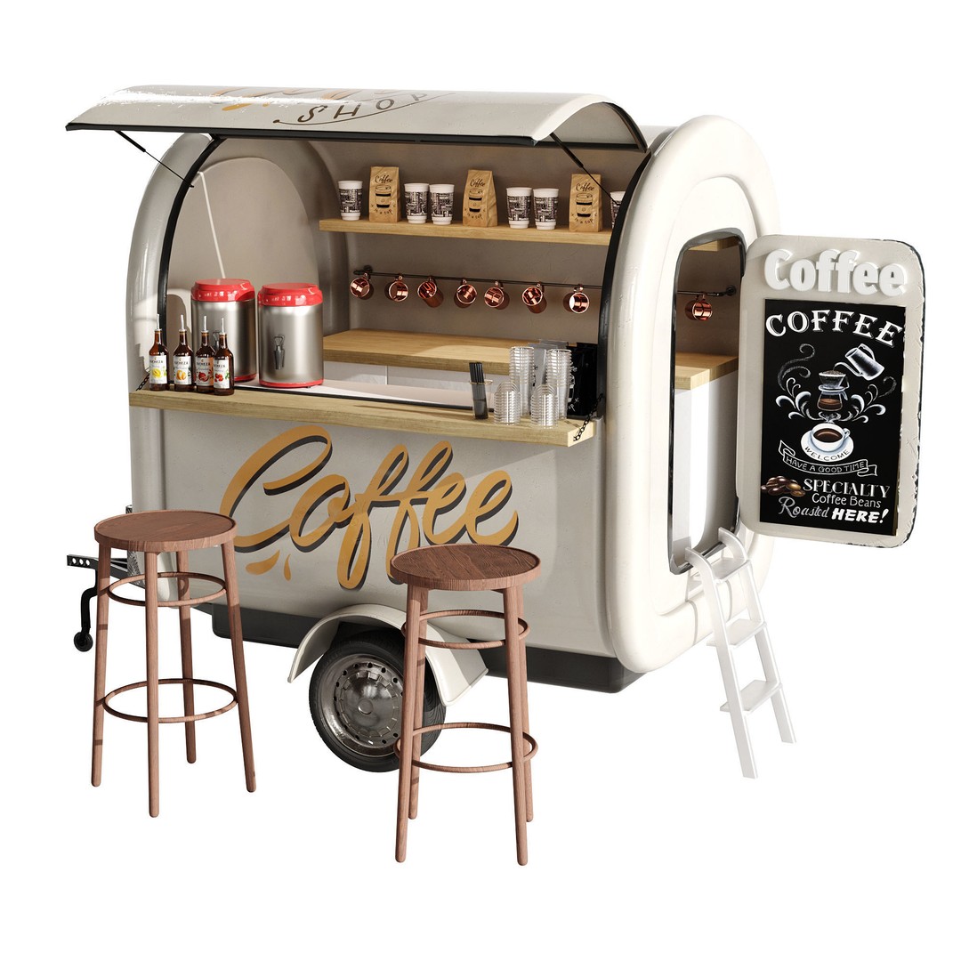 Coffee Truck 3D Model – High Poly Food Truck, FBX, OBJ Formats - View 7
