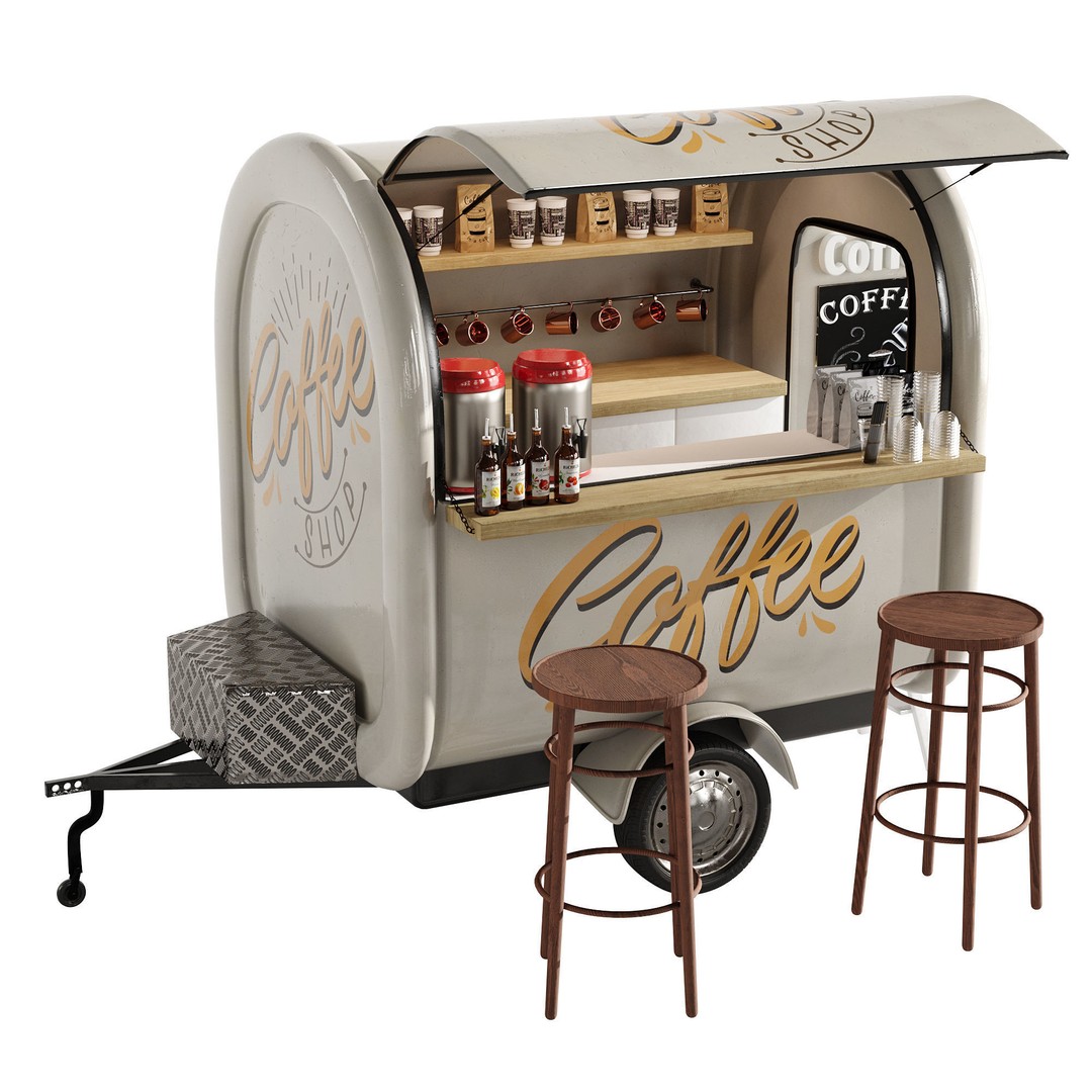 Coffee Truck 3D Model – High Poly Food Truck, FBX, OBJ Formats - View 8