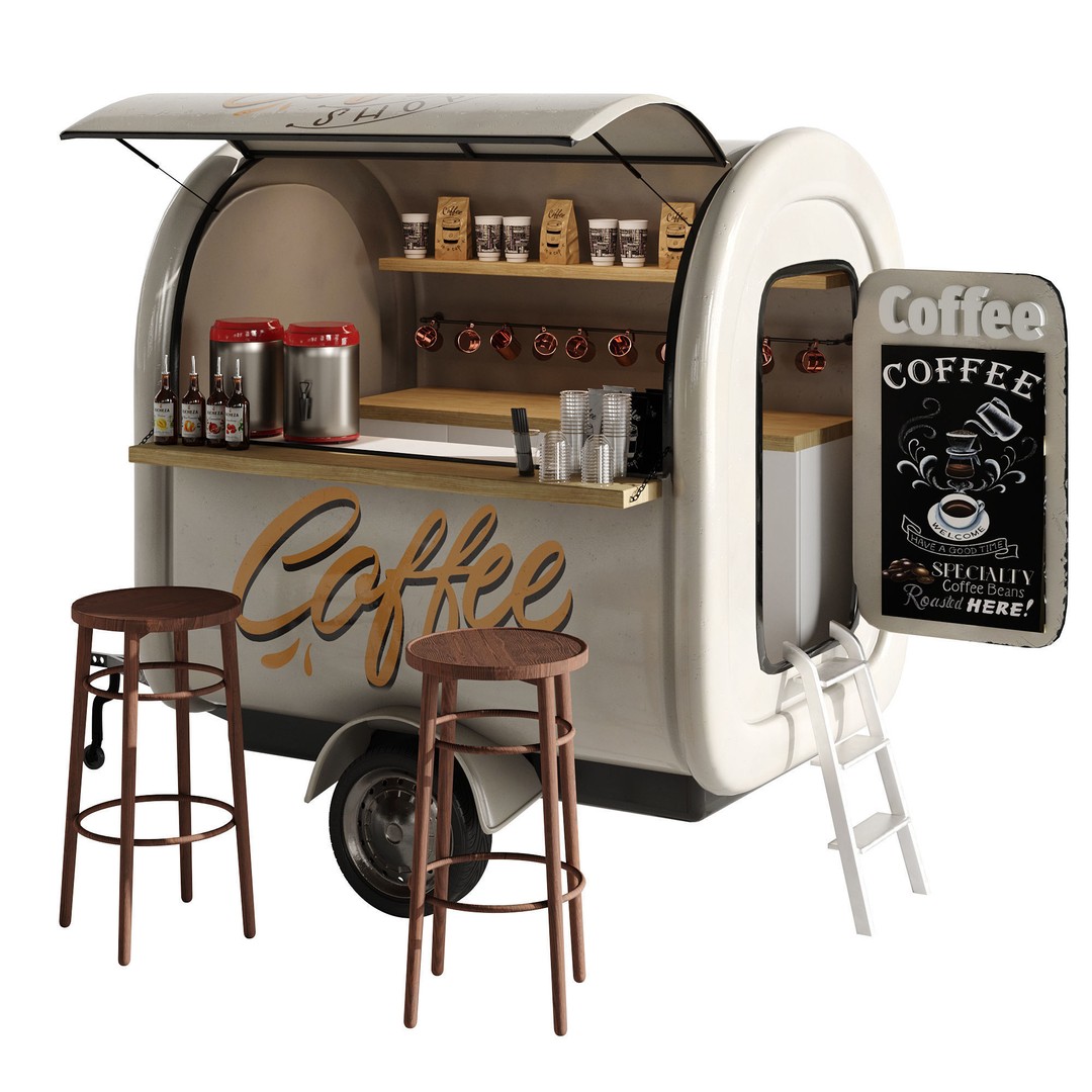 Coffee Truck 3D Model – High Poly Food Truck, FBX, OBJ Formats - View 9